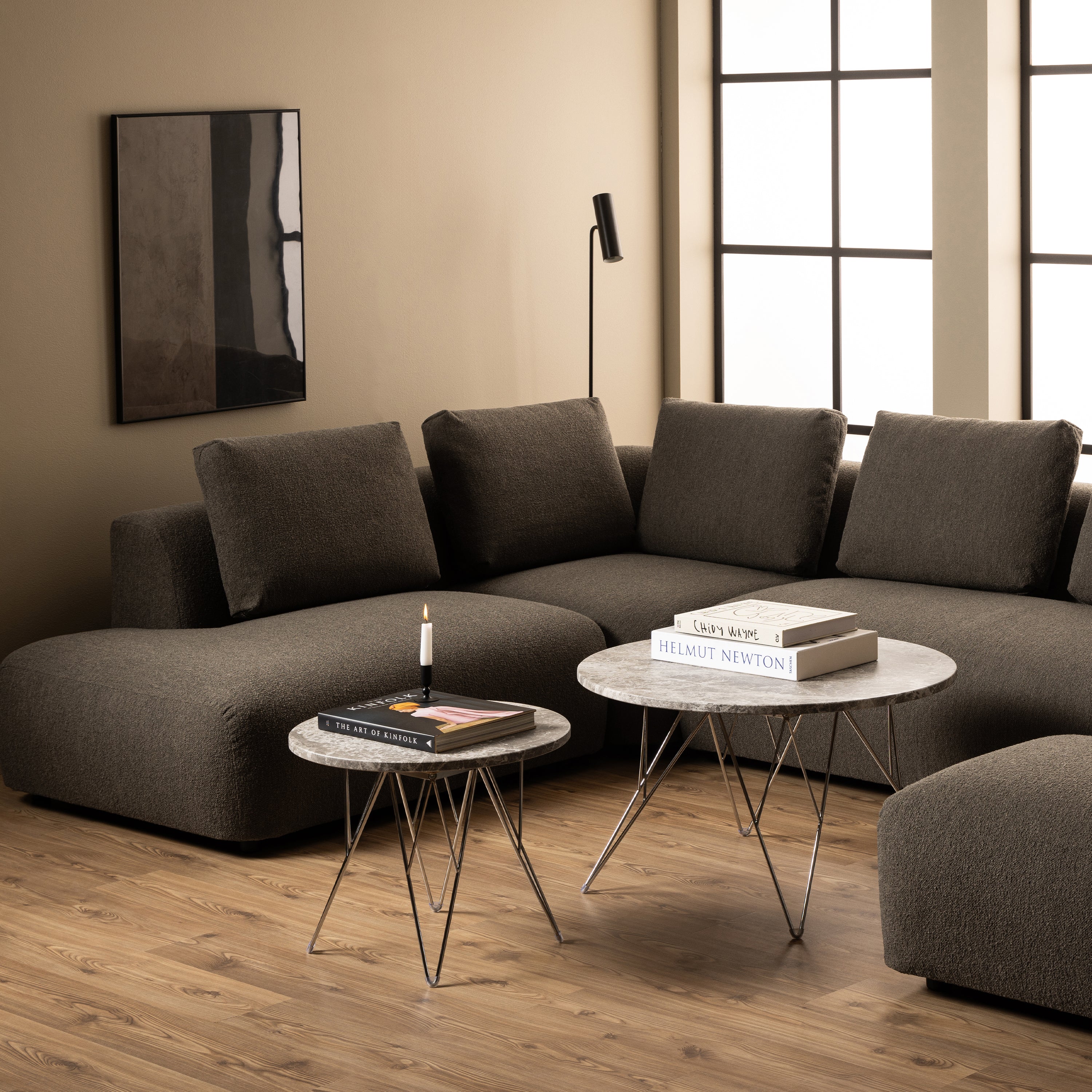 Prunus Round Side Table with Grey-Brown Marble Top – FTG, view 3