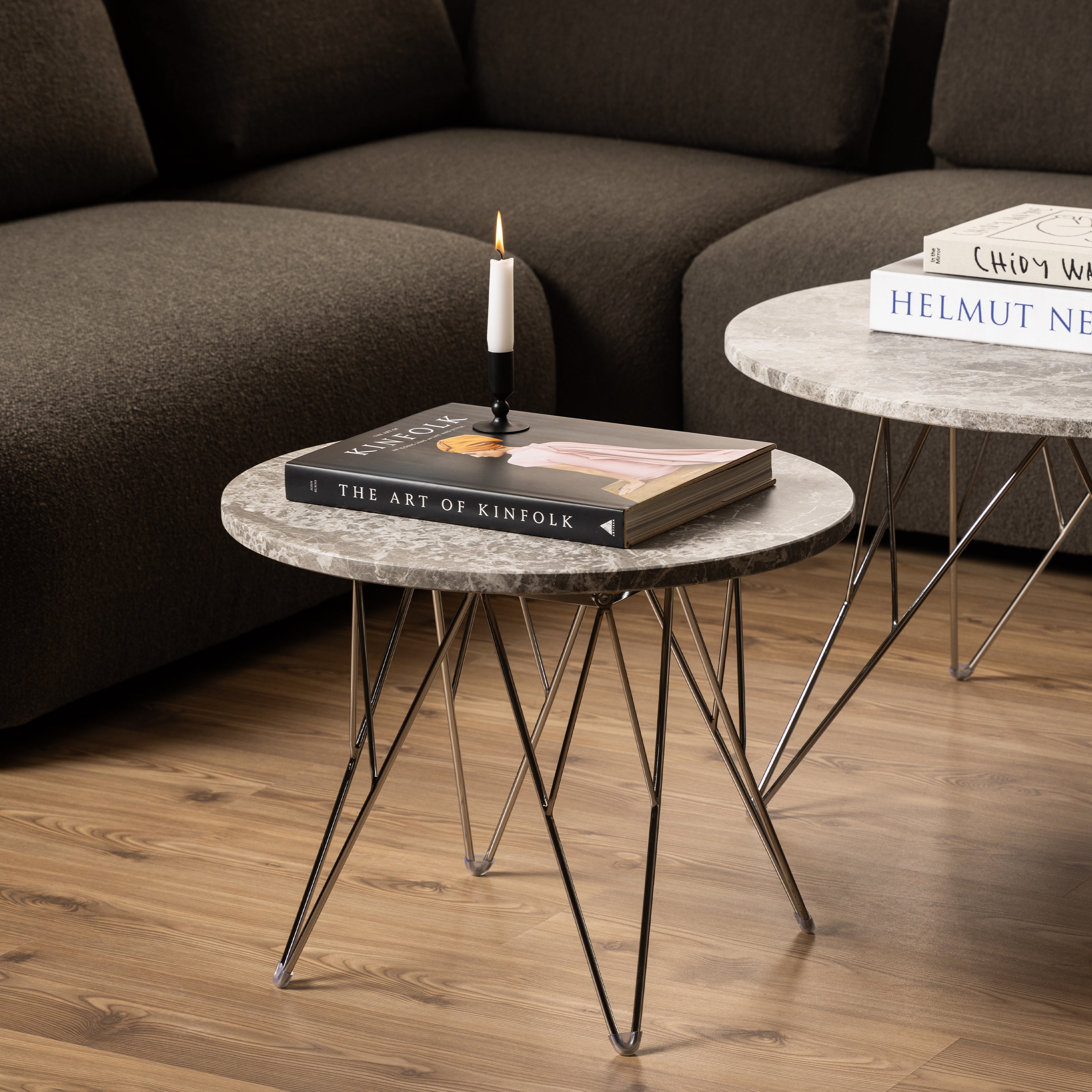 Prunus Round Side Table with Grey-Brown Marble Top – FTG, view 4