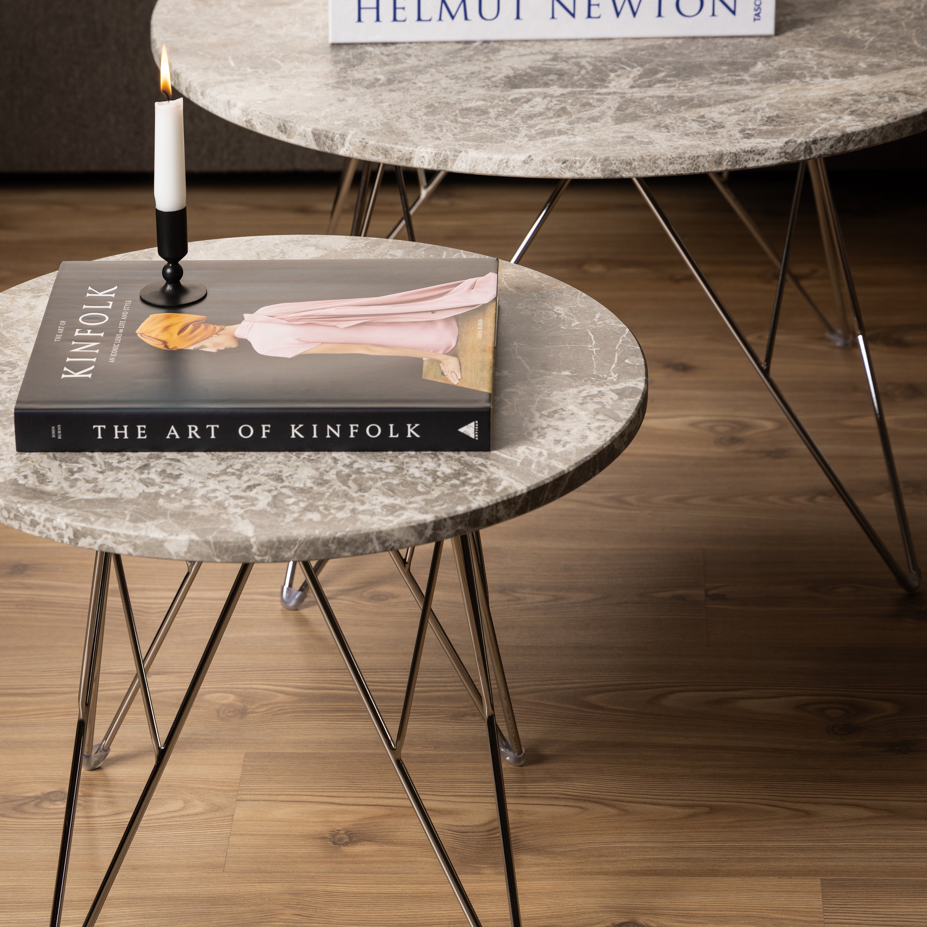 Prunus Round Side Table with Grey-Brown Marble Top – FTG, view 5