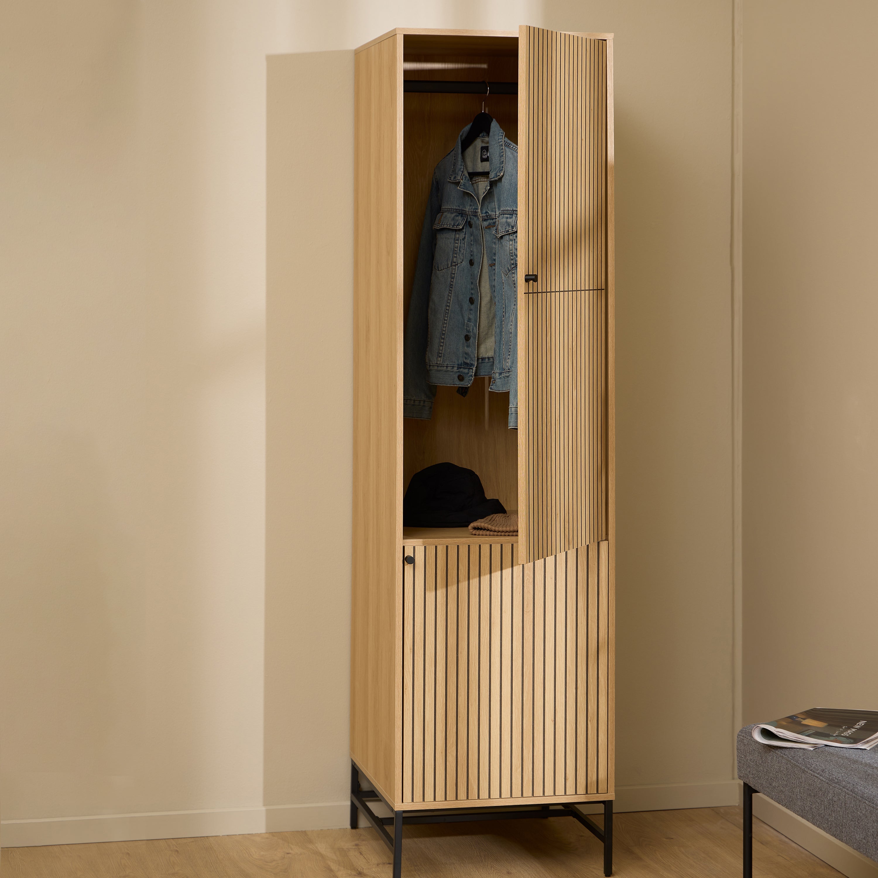 Albany Wardrobe 2 Doors in Oak/Black Legs – FTG, view 6