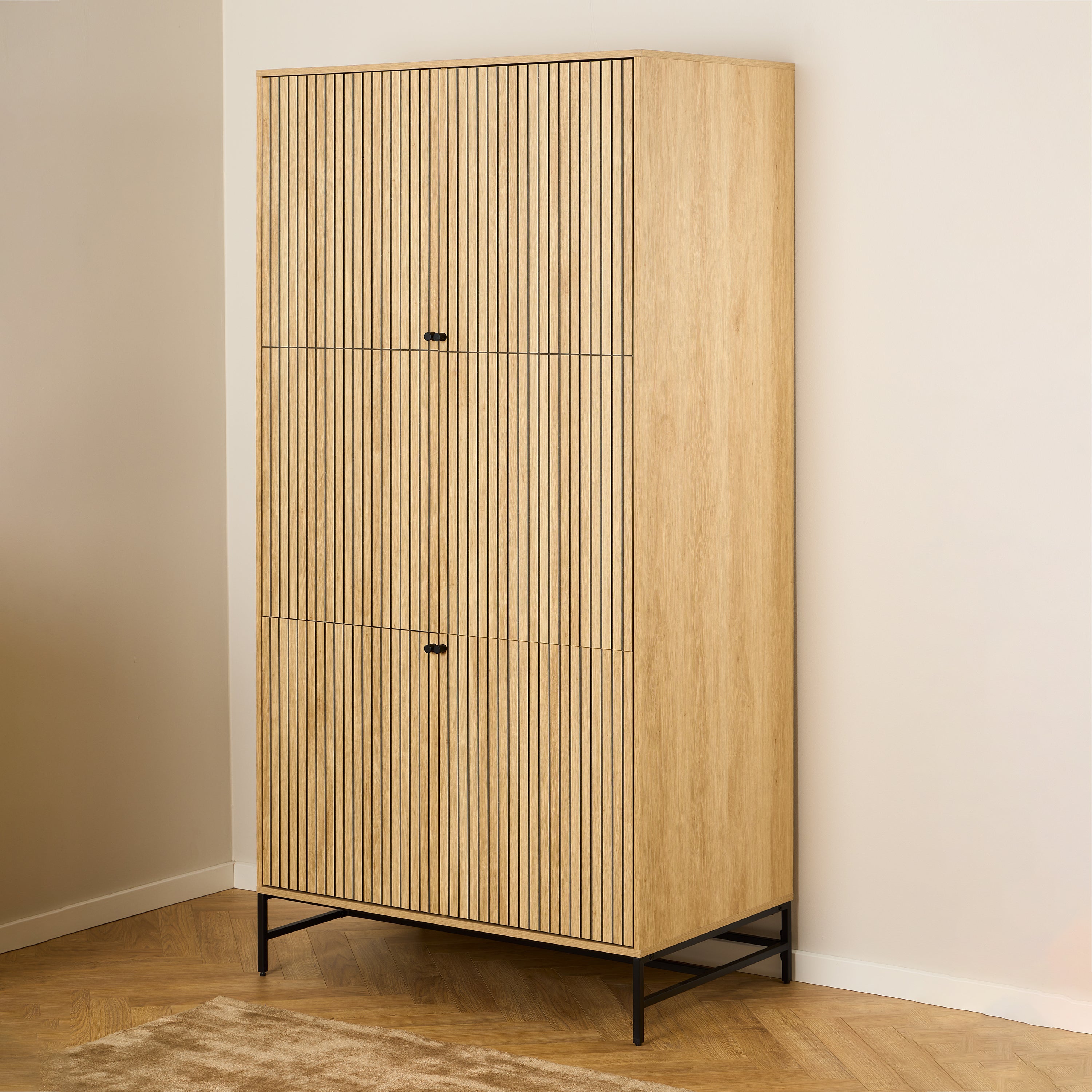Albany Wardrobe 4 Doors in Black/Oak – FTG, view 7