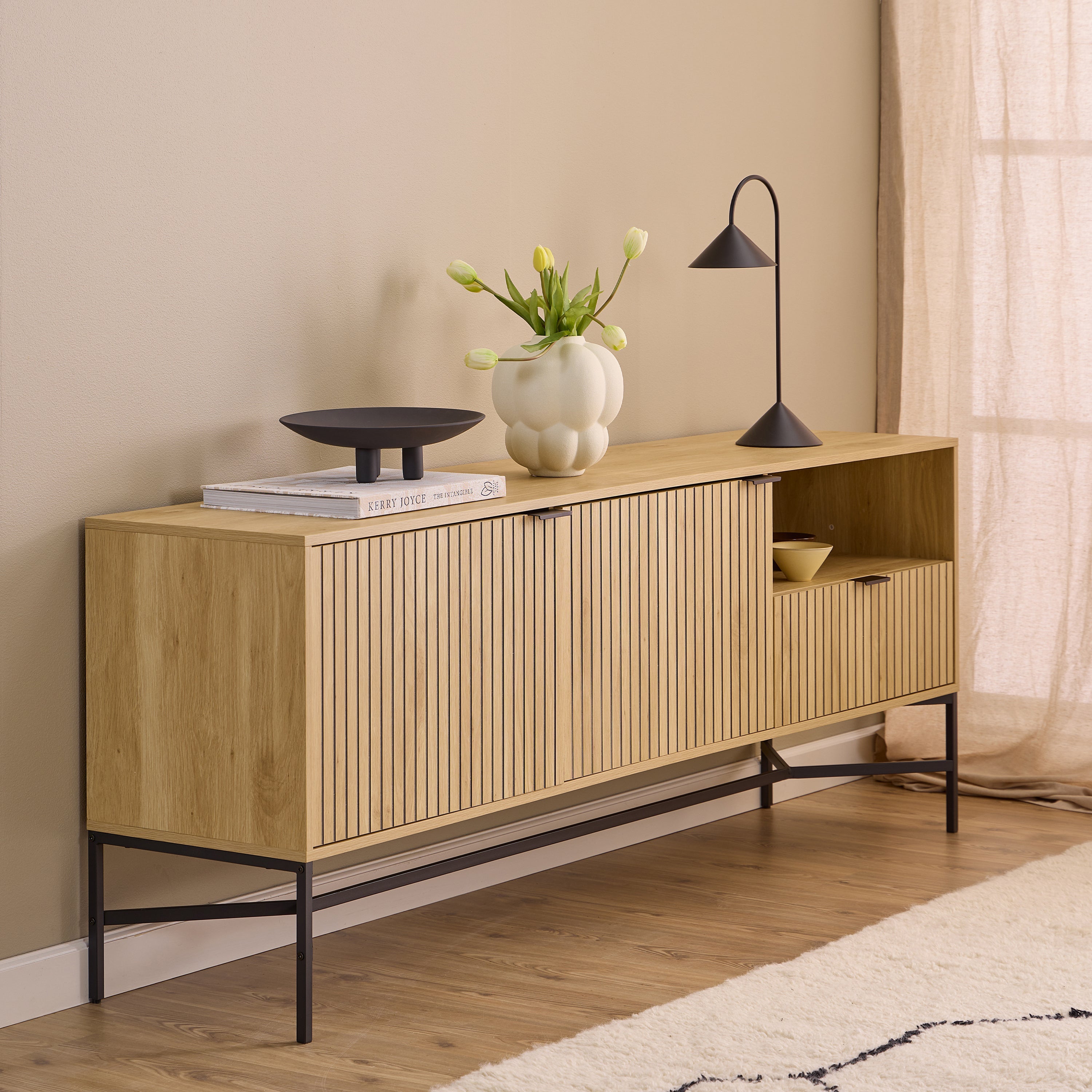 Jaipur Sideboard With 2 Doors and 2 Shelves in Oak – FTG, view 5
