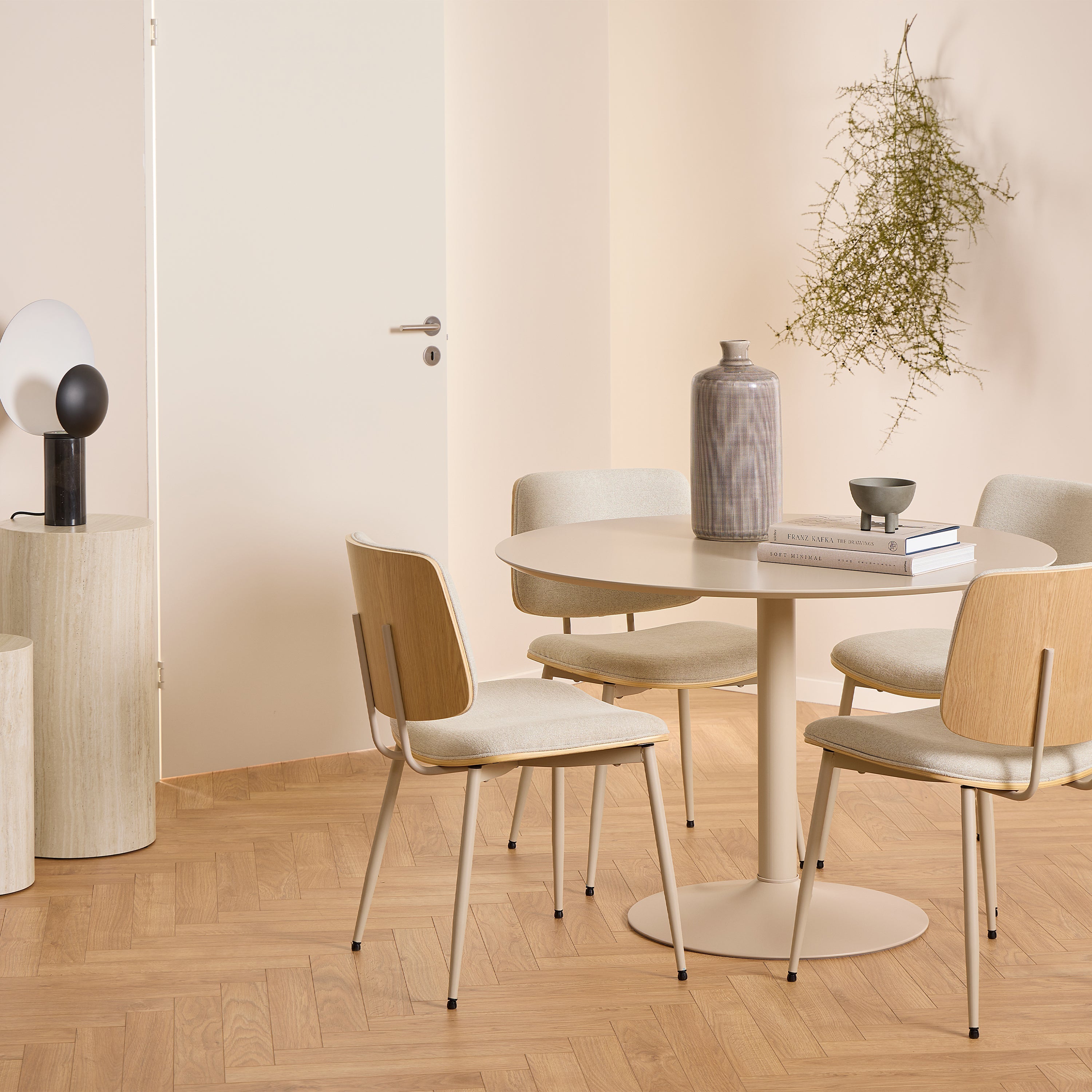 Ibiza Round Dining Table with Beige Top and Matt Beige Base 110x74cm – FTG, view 2