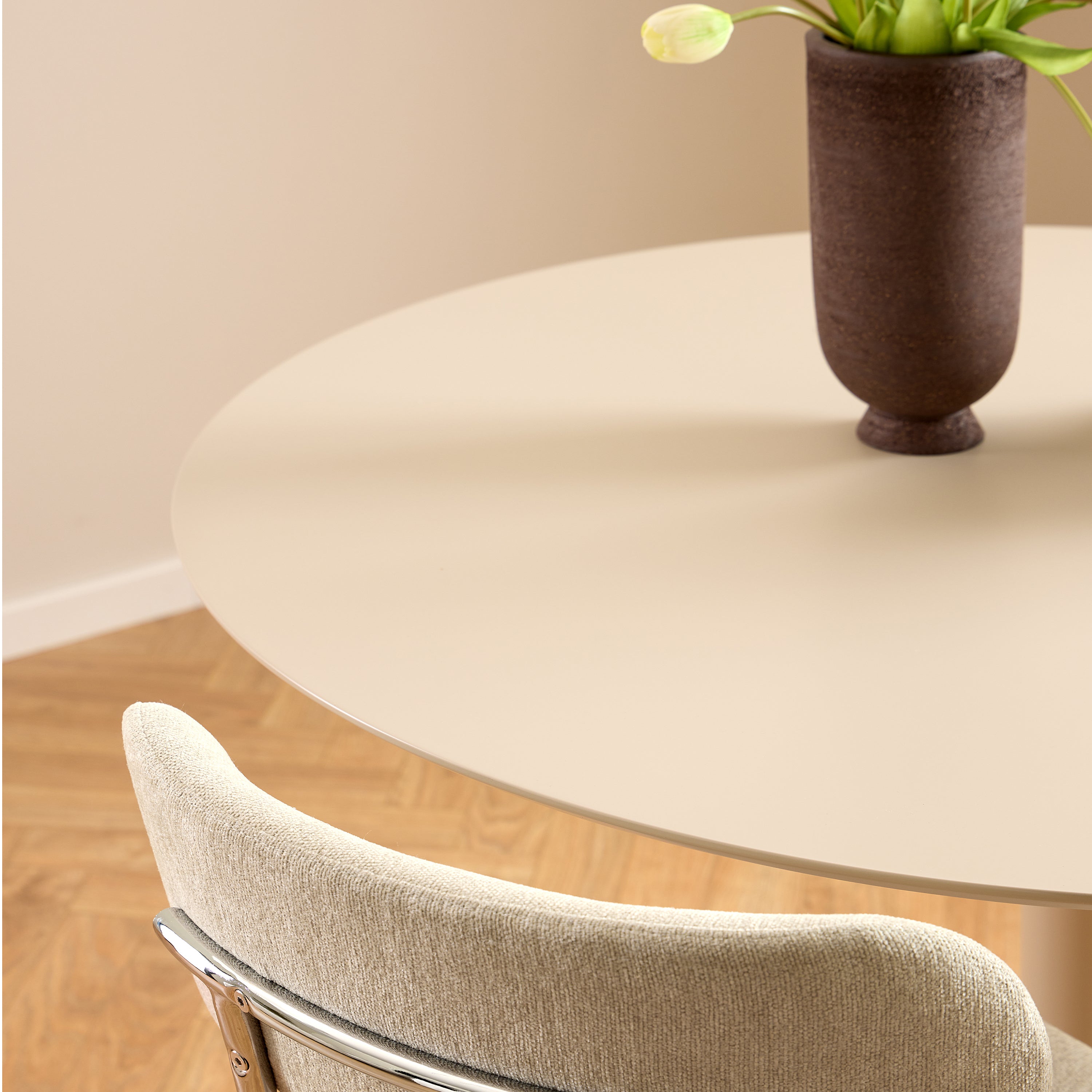 Ibiza Round Dining Table with Beige Top and Matt Beige Base 110x74cm – FTG, view 5