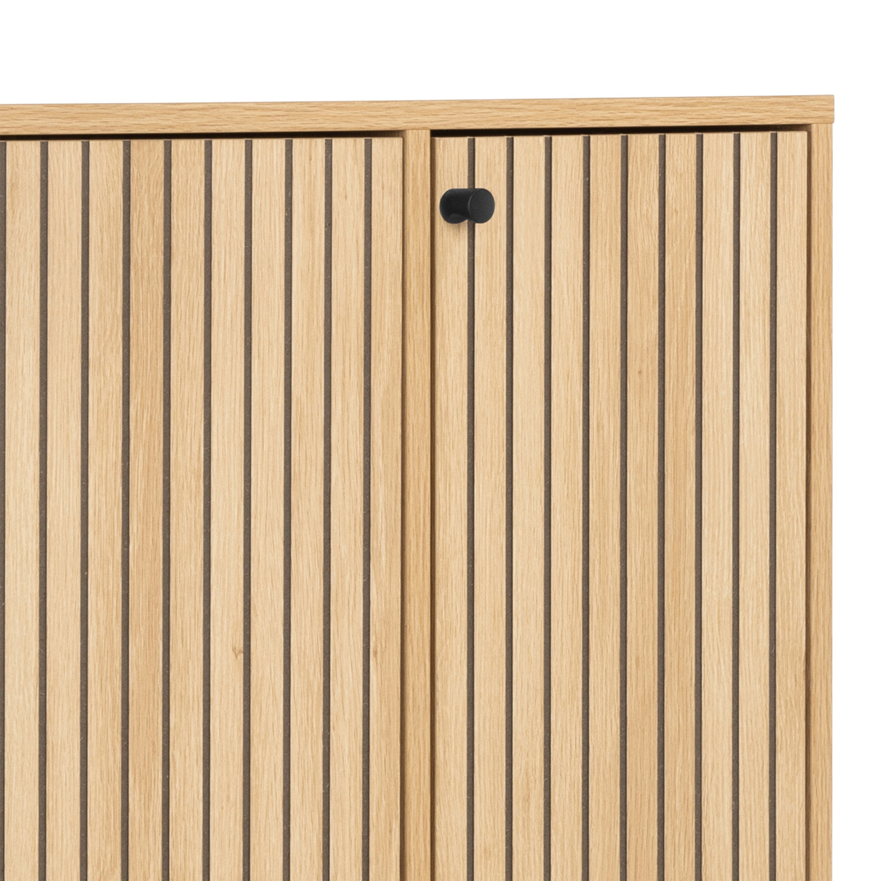 Albany Shoe Cabinet 3 Flip Down Doors 1 Pull Open Door in Oak/Black Legs – FTG, view 10