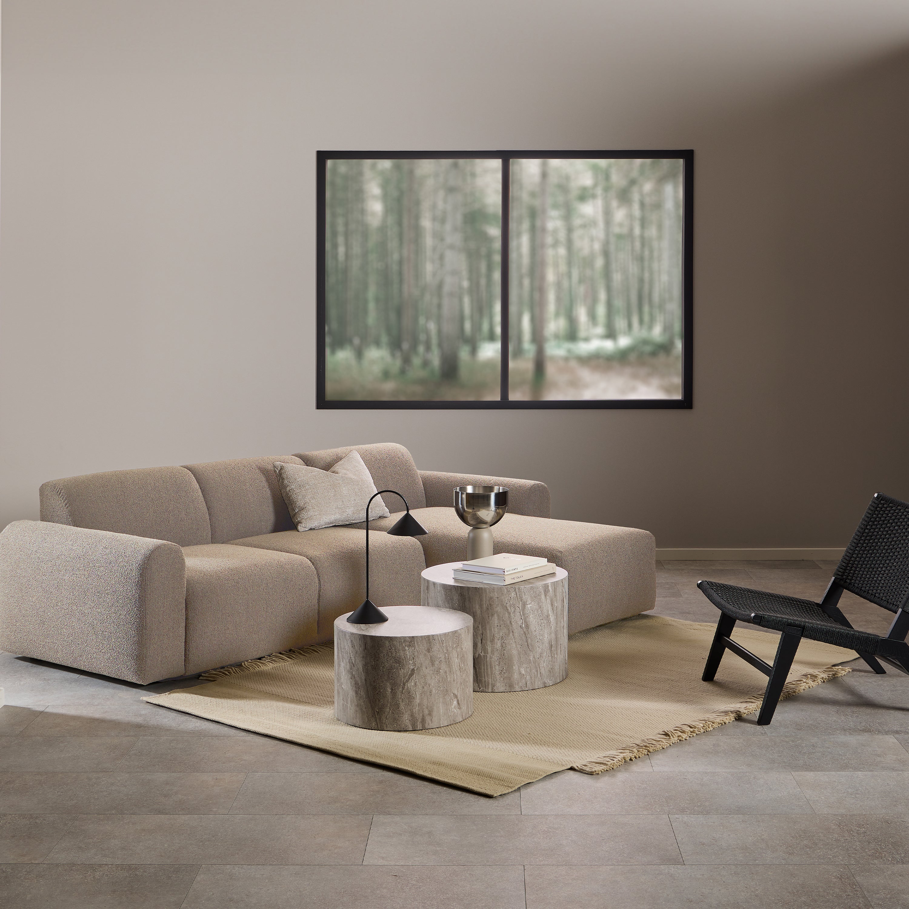 Midfield Right Hand Facing 2 Seater Chaise Longue in Boucle Beige Fabric – FTG, view 4