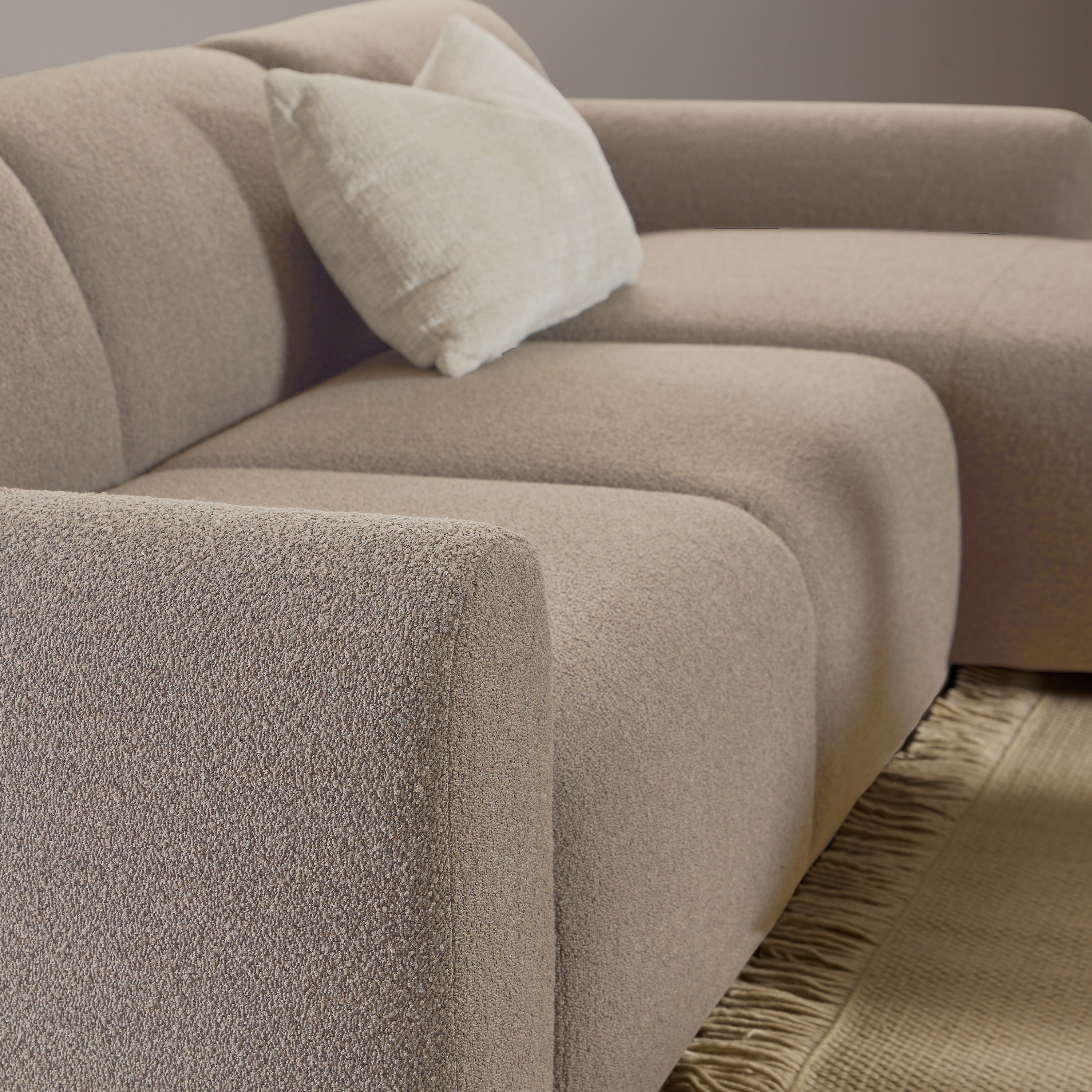 Midfield Right Hand Facing 2 Seater Chaise Longue in Boucle Beige Fabric – FTG, view 5