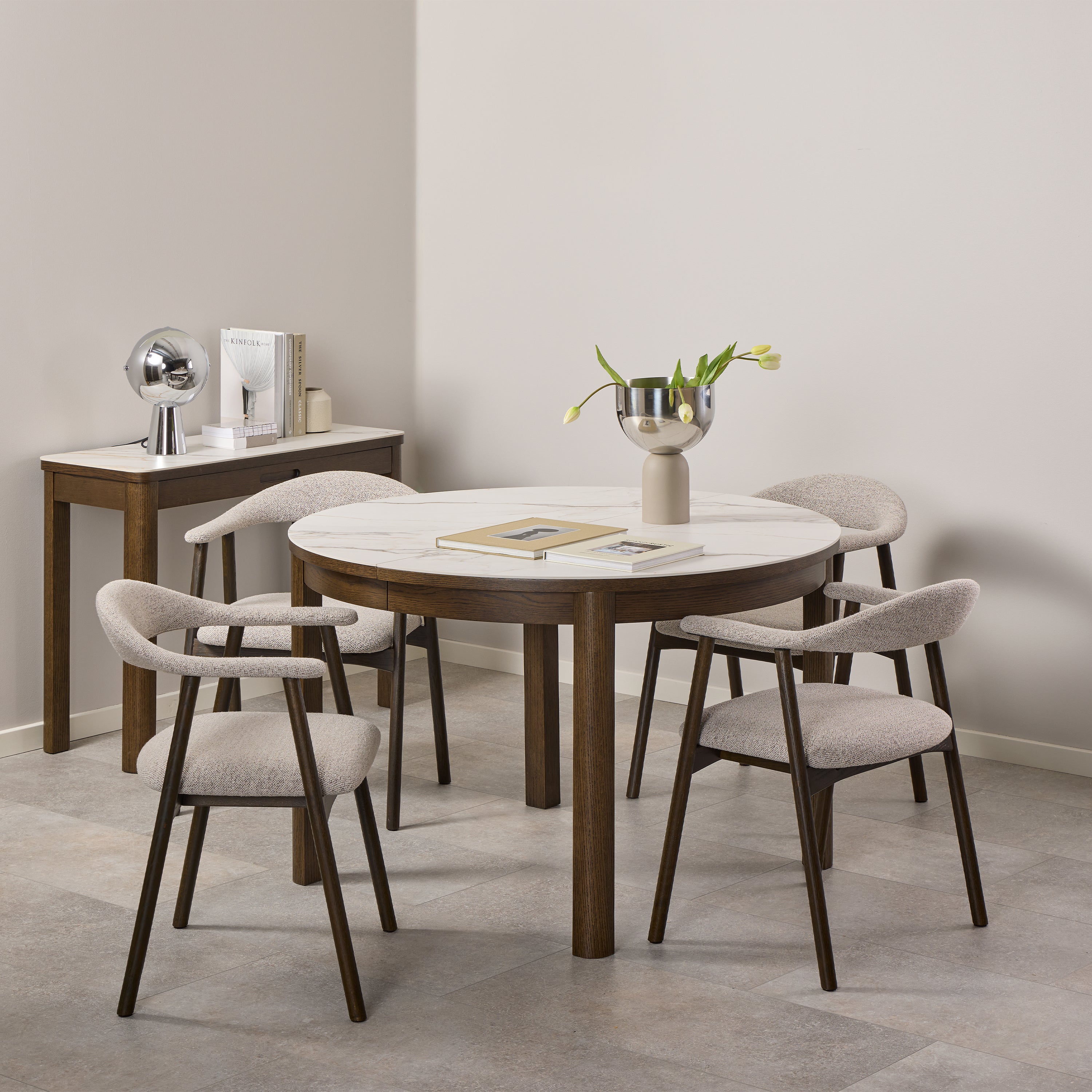 Southampton Round Extendable Dining Table in Cream Ceramic 120x75cm – FTG, view 3
