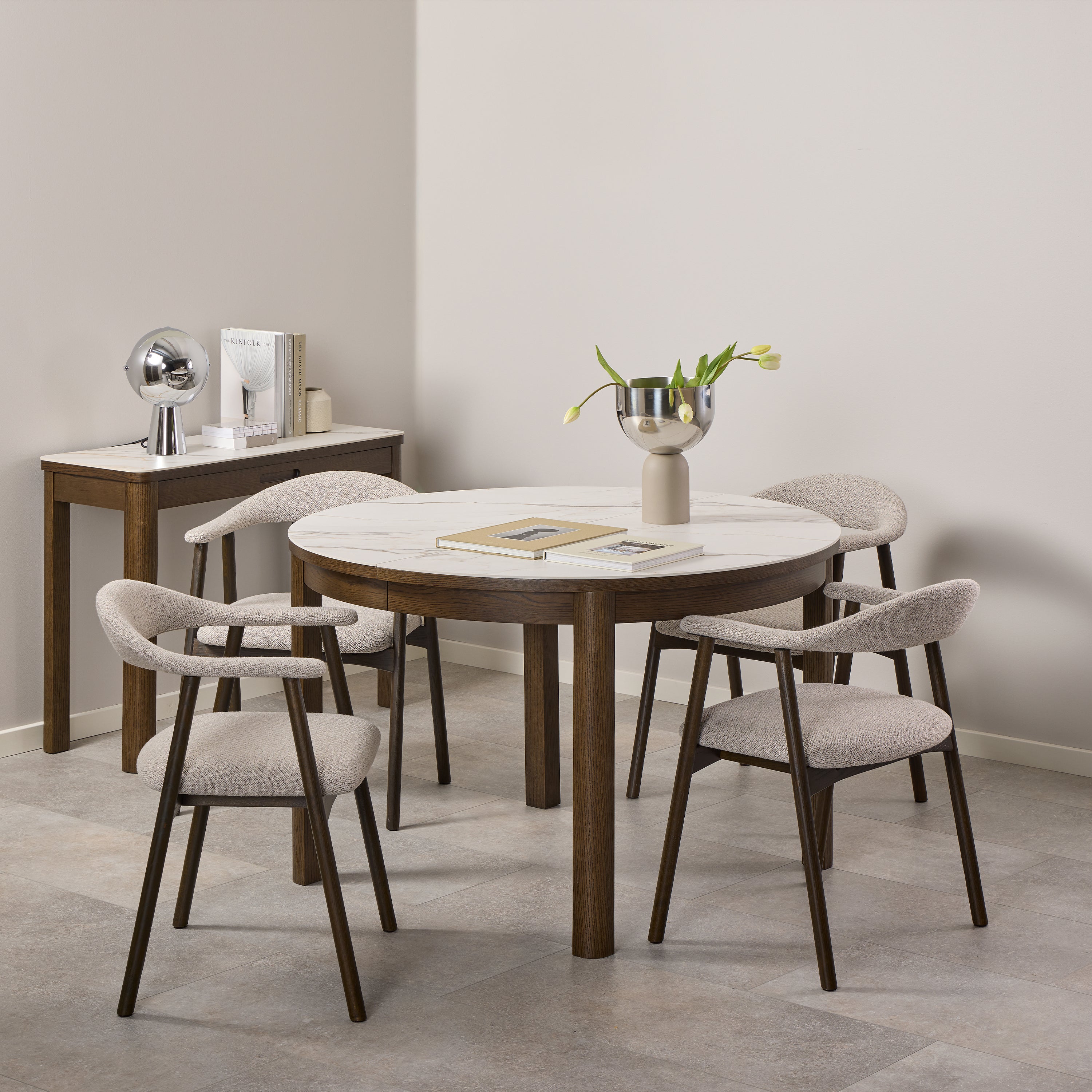 Southampton Round Extendable Dining Table in Cream Ceramic 120/220 x 120 x 75cm – FTG, view 6