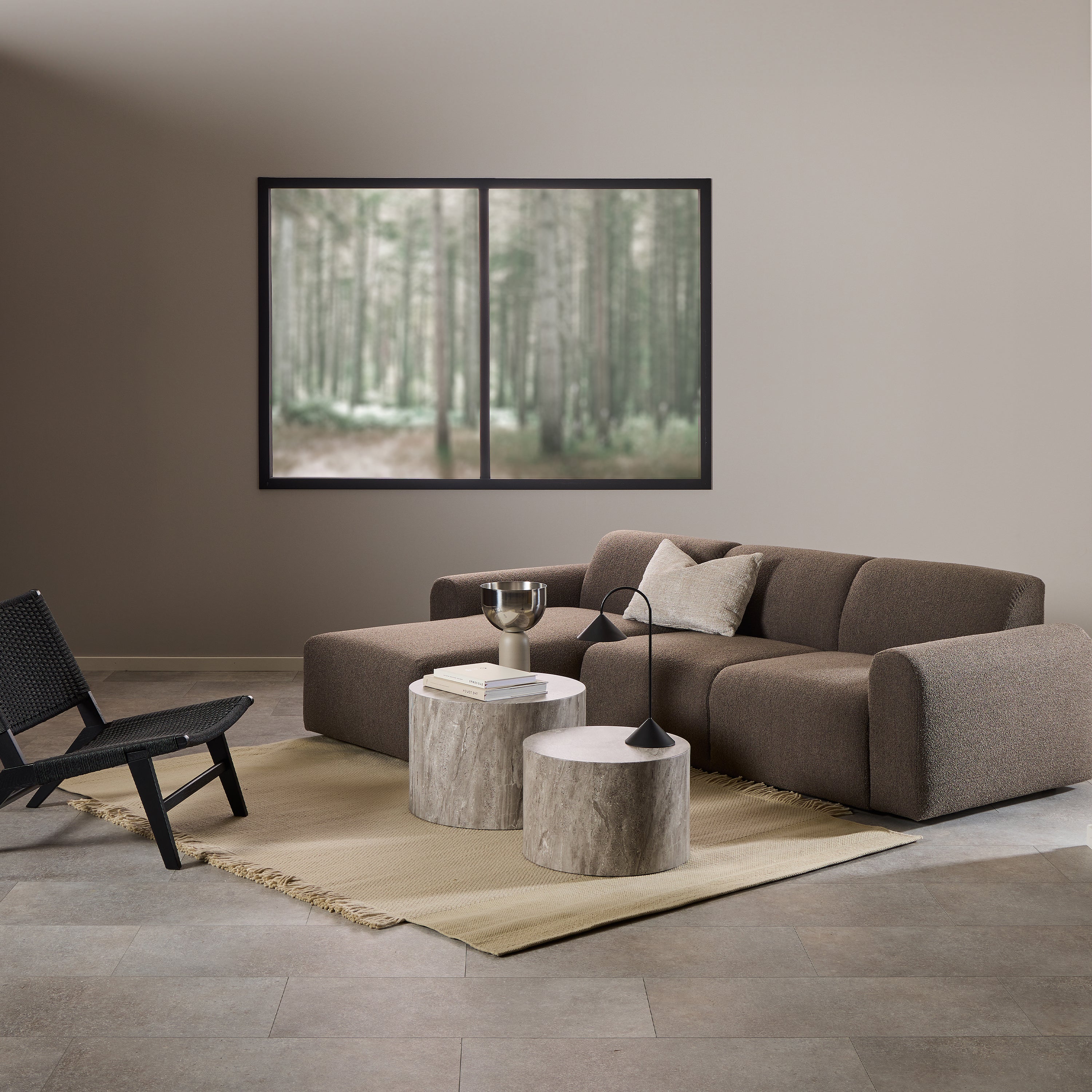 Midfield Left Hand Facing 2 Seater Chaise Longue in Boucle Taupe Fabric – FTG, view 4