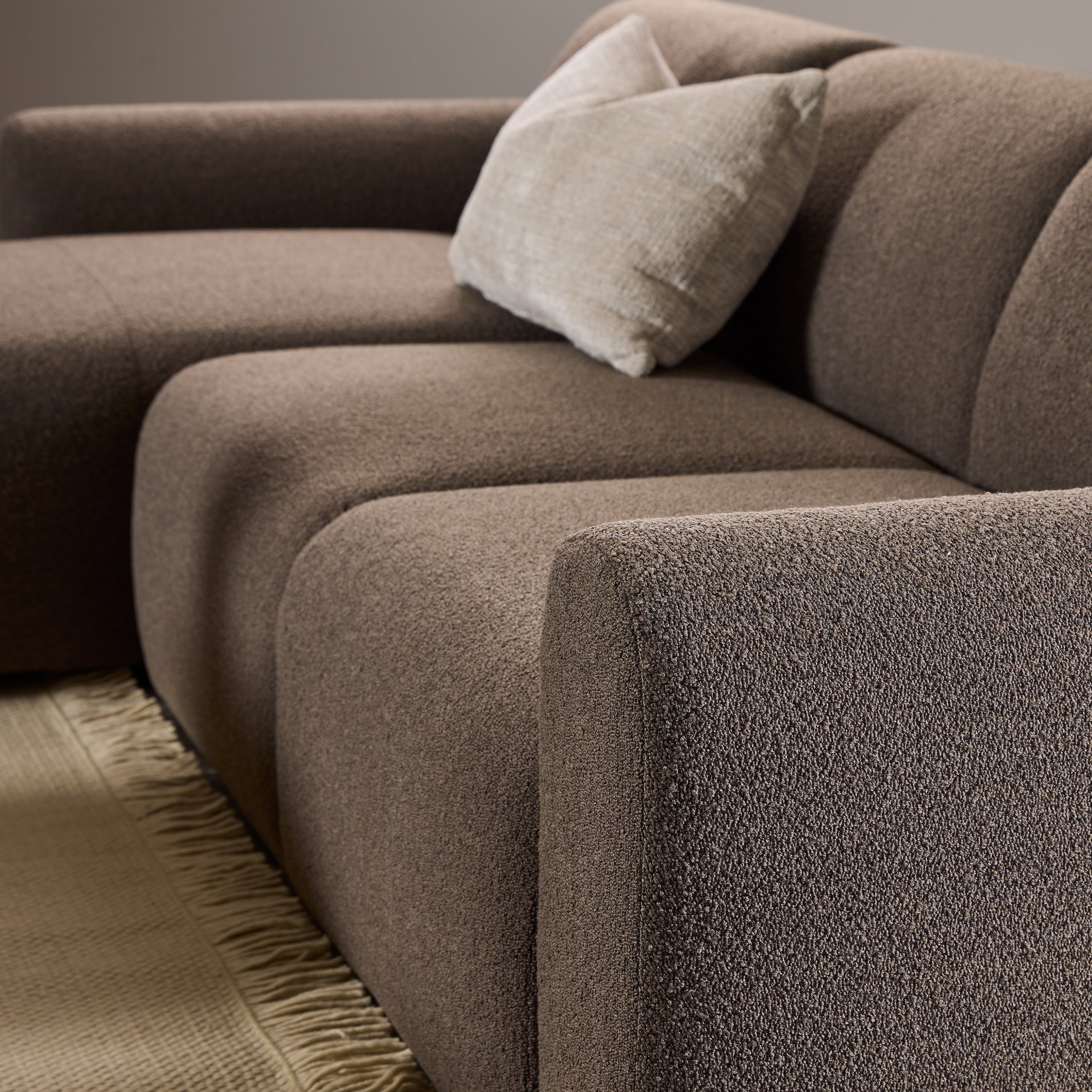 Midfield Left Hand Facing 2 Seater Chaise Longue in Boucle Taupe Fabric – FTG, view 5