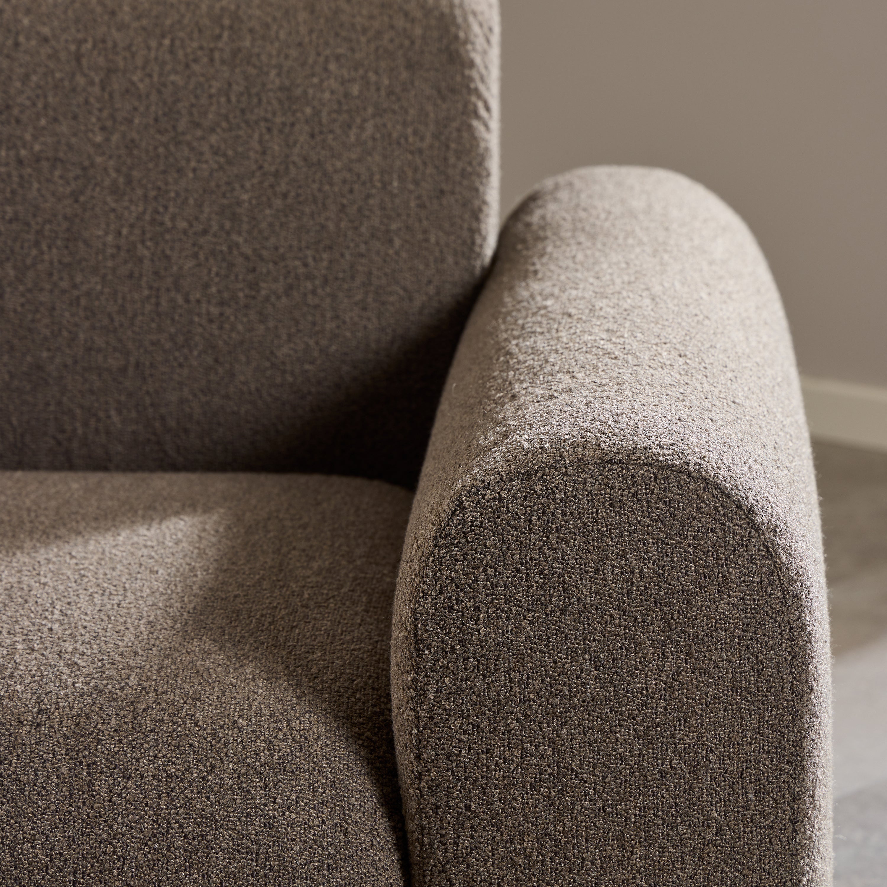 Midfield Left Hand Facing 2 Seater Chaise Longue in Boucle Taupe Fabric – FTG, view 6