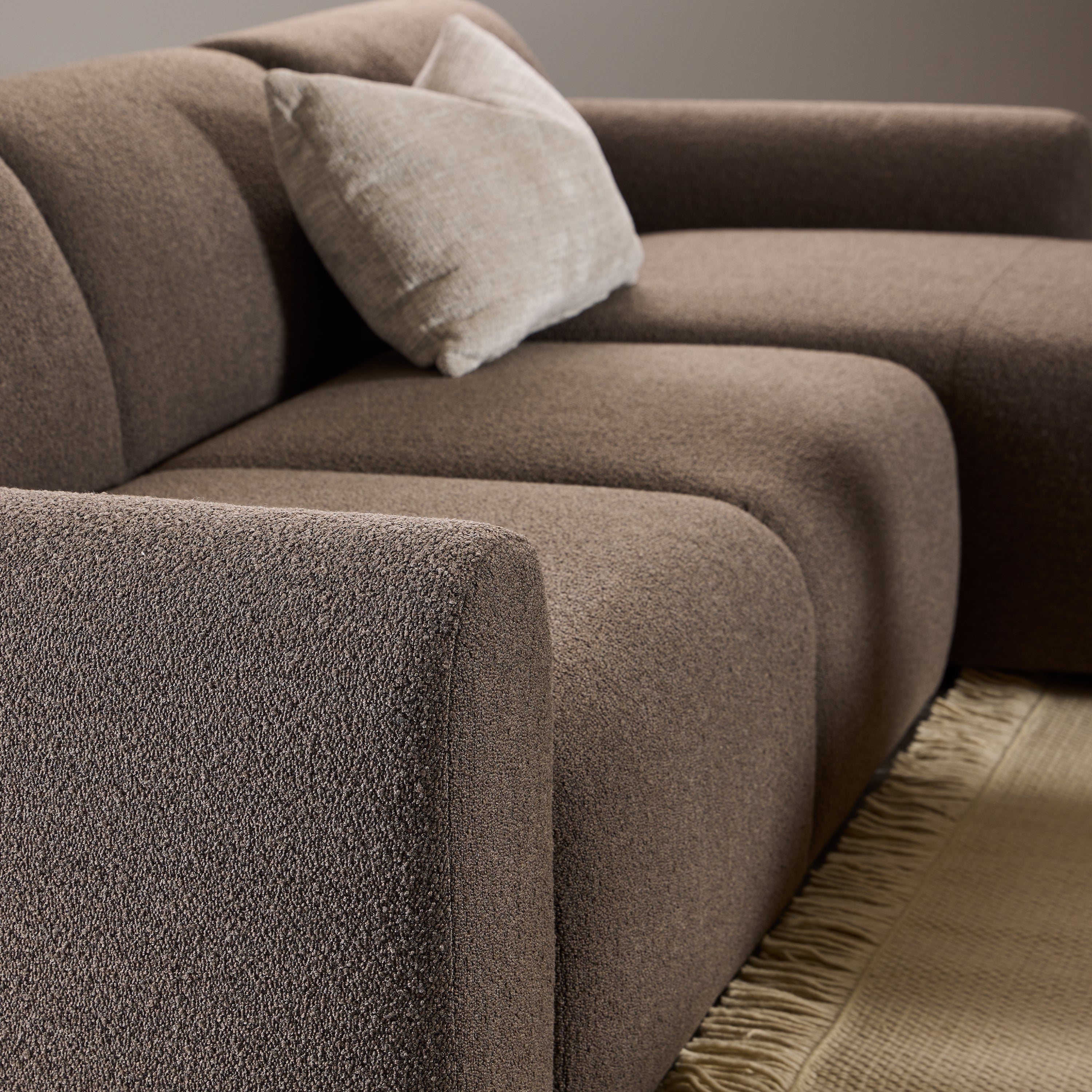 Midfield Right Hand Facing 2 Seater Chaise Longue in Boucle Taupe Fabric – FTG, view 5