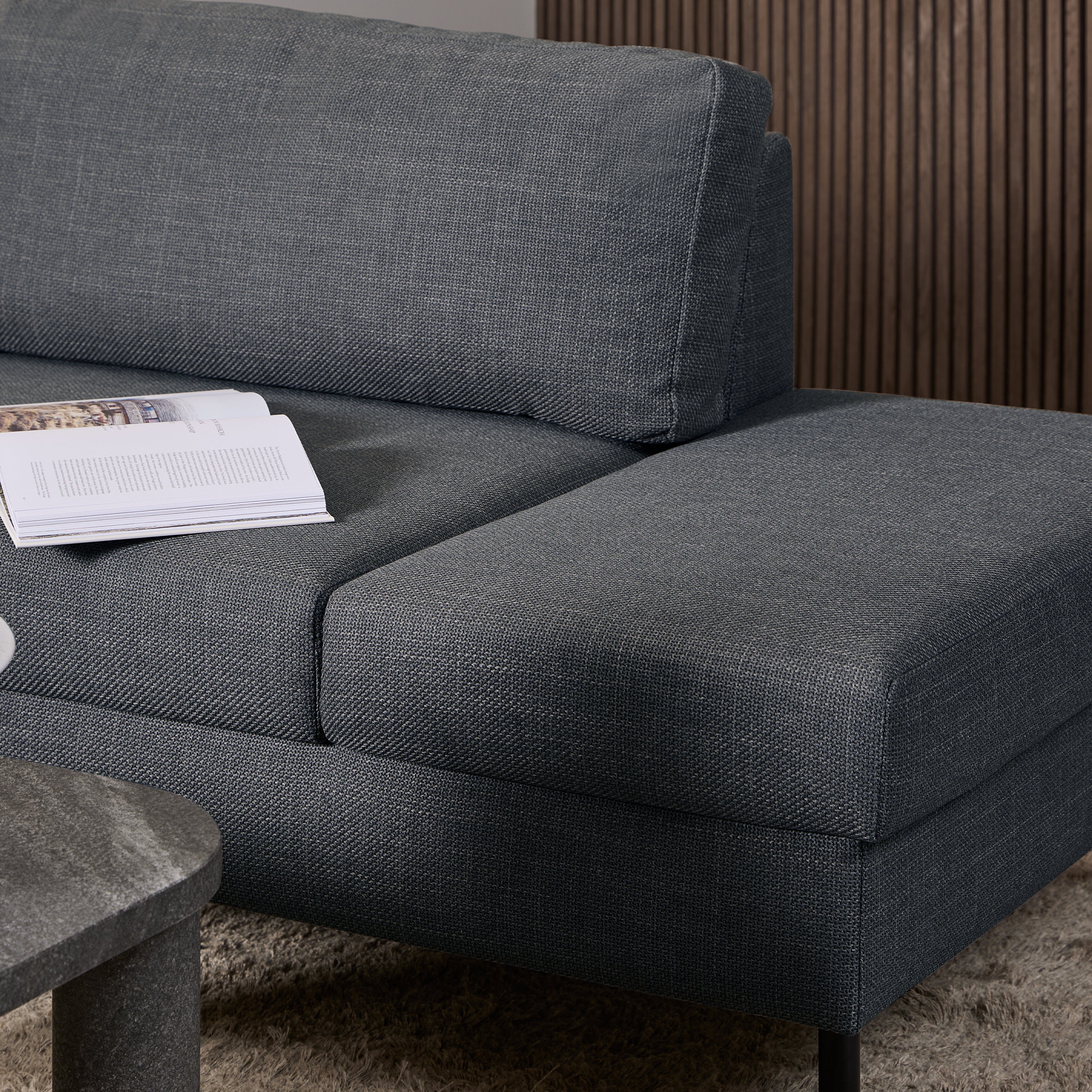 Omaha Right Hand Facing Corner Sofa in Dark Grey Fabric – FTG, view 5
