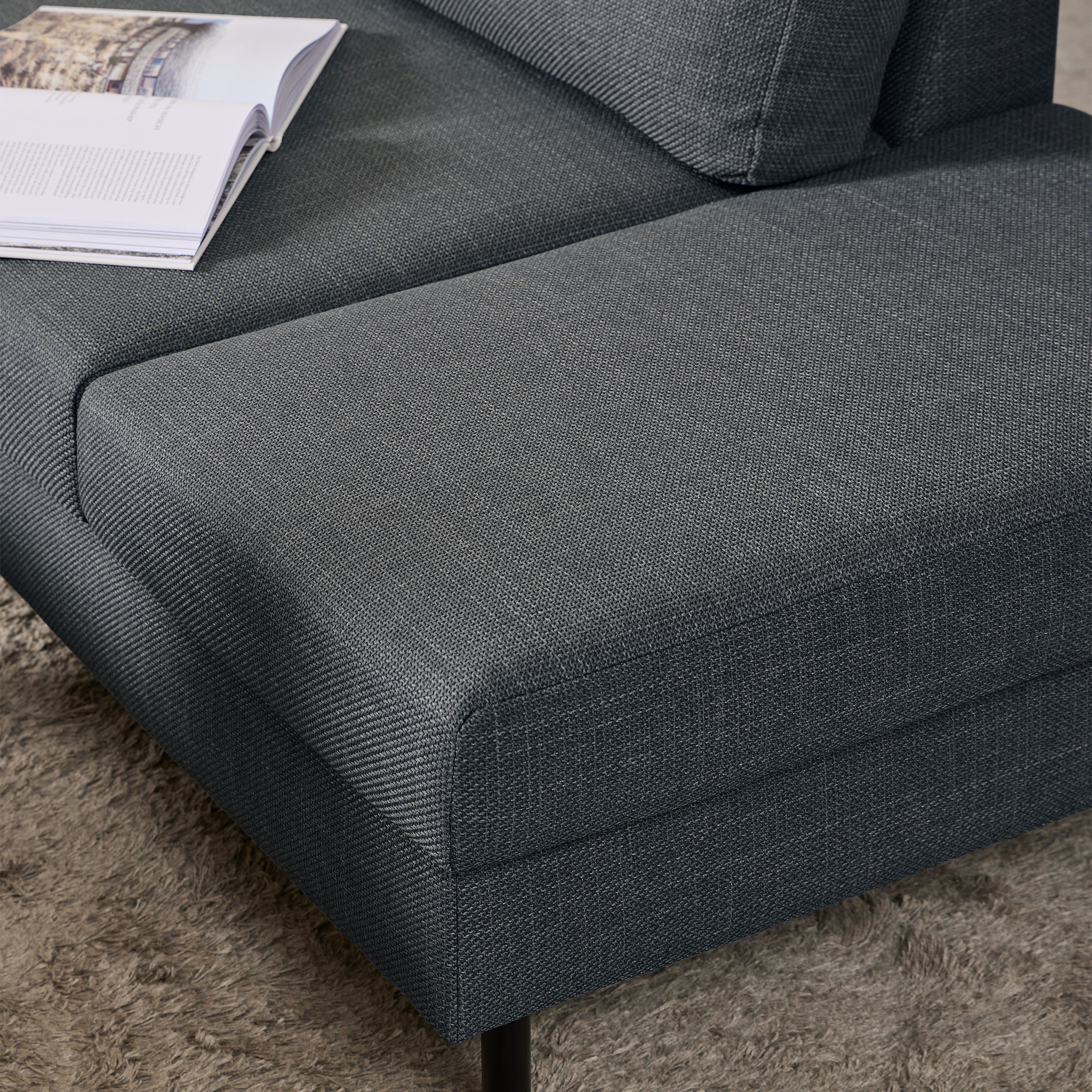 Omaha Right Hand Facing Corner Sofa in Dark Grey Fabric – FTG, view 6