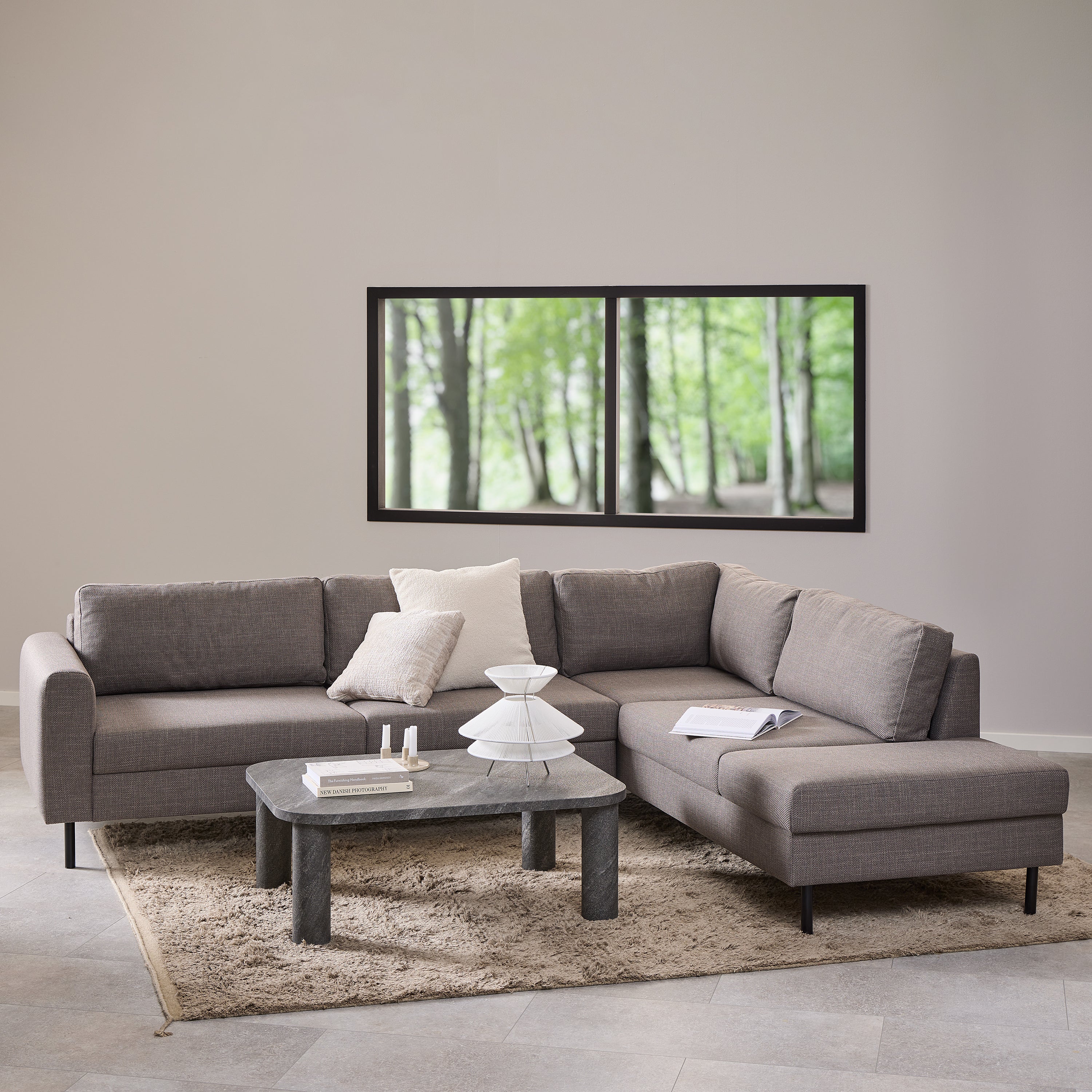 Omaha Right Hand Facing Corner Sofa in Light Grey Brown Fabric – FTG, view 4