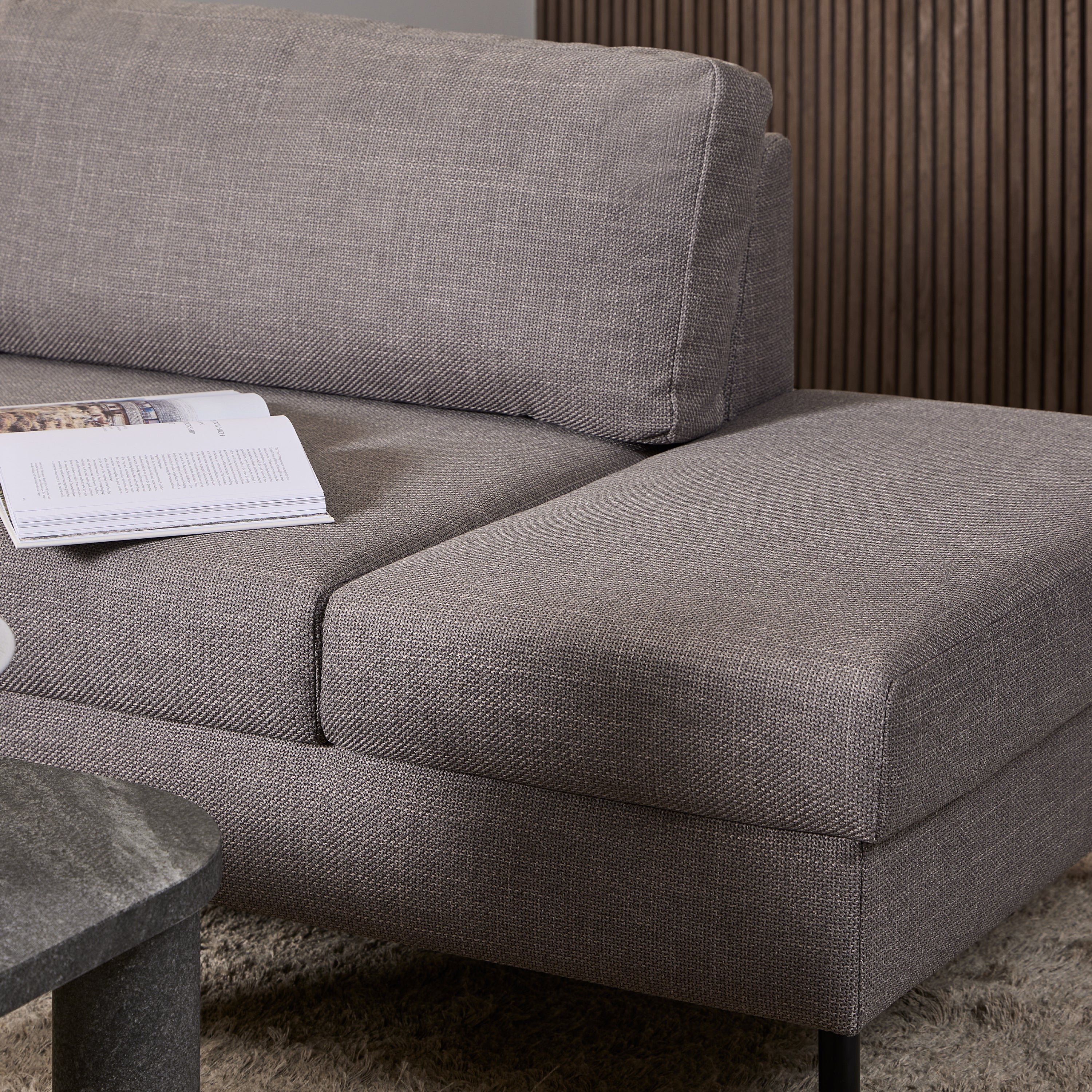 Omaha Right Hand Facing Corner Sofa in Light Grey Brown Fabric – FTG, view 5