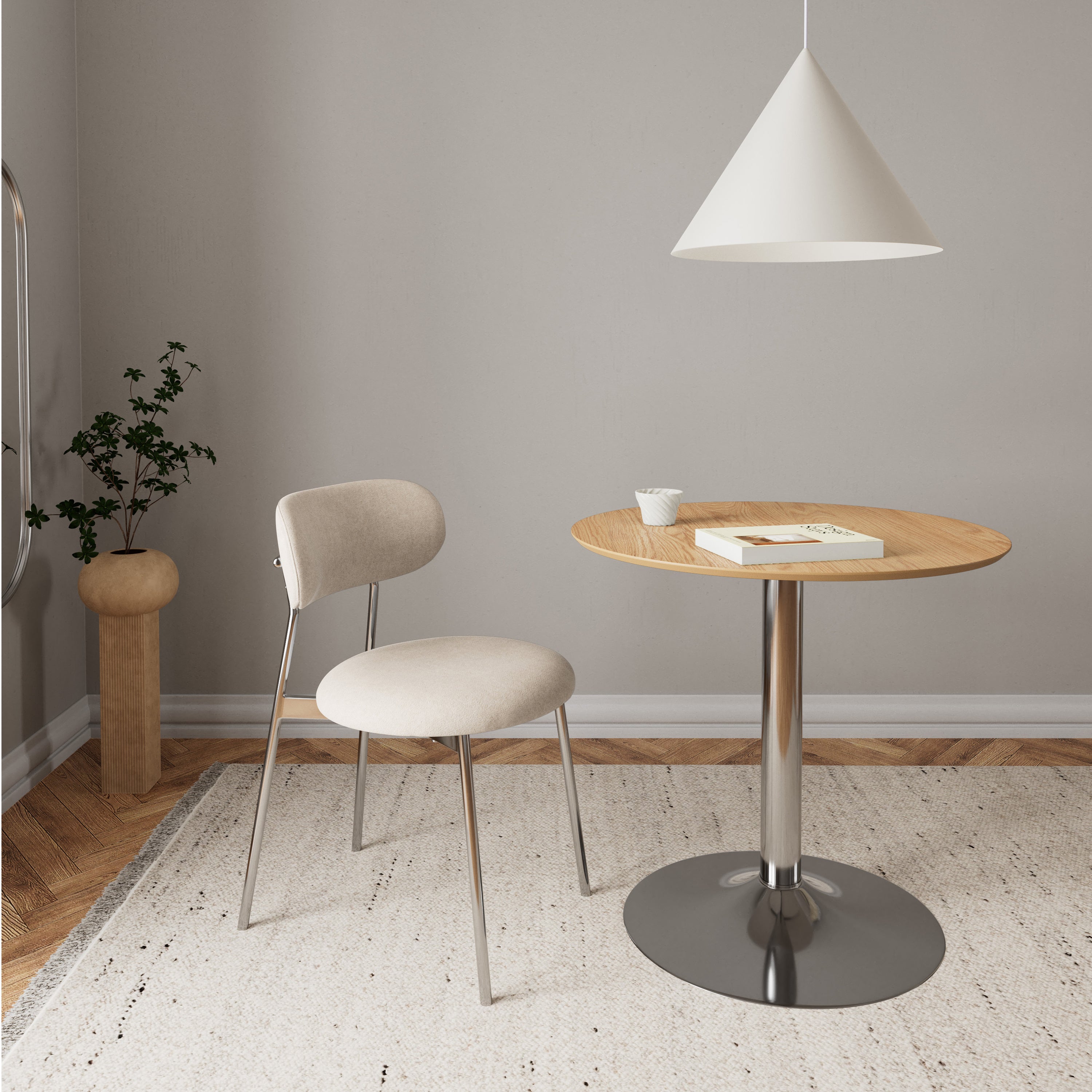 Ibiza Round Café Table in Matt Oak with Chrome Base