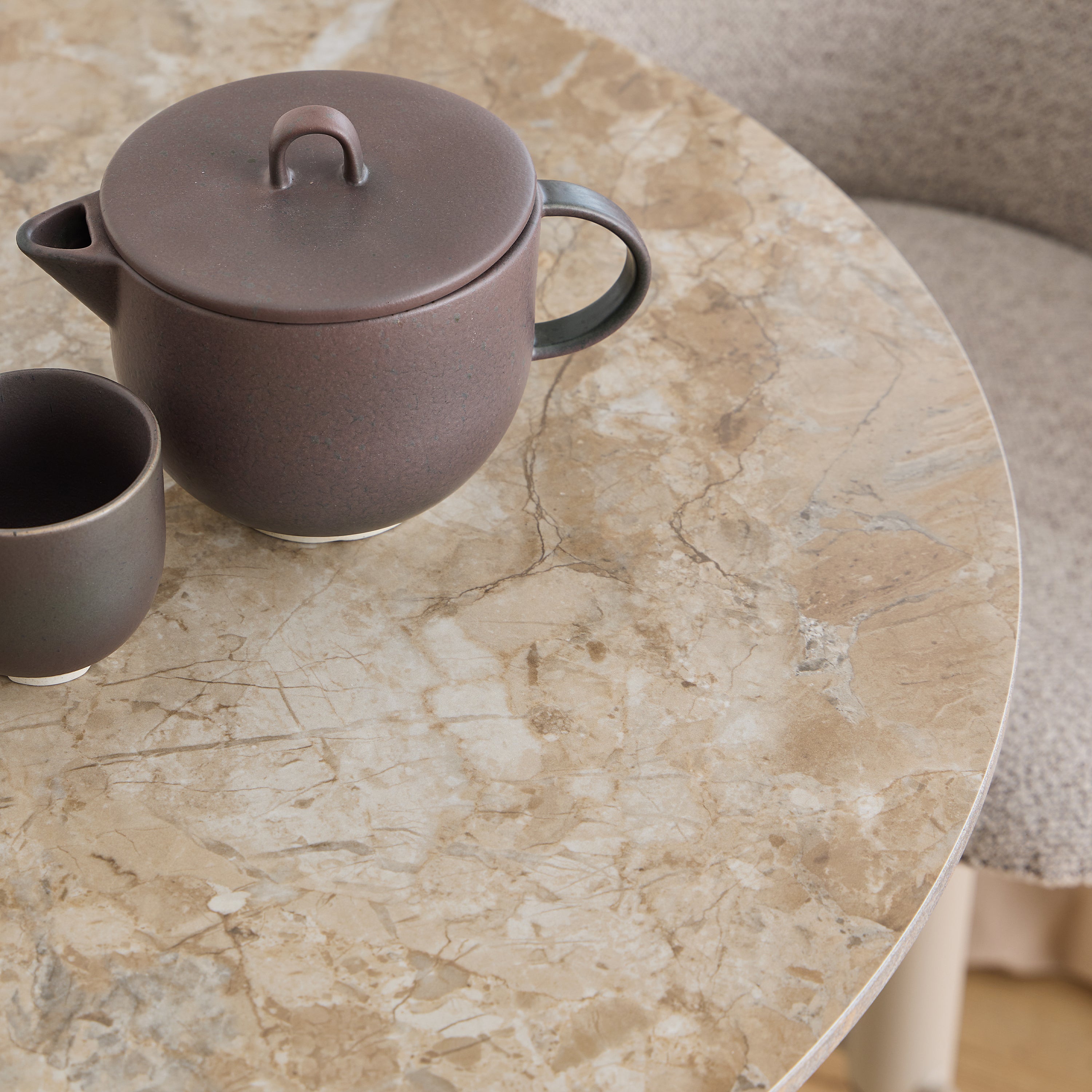 Malta Round Bar Table in Brown Ceramic with Grey Base