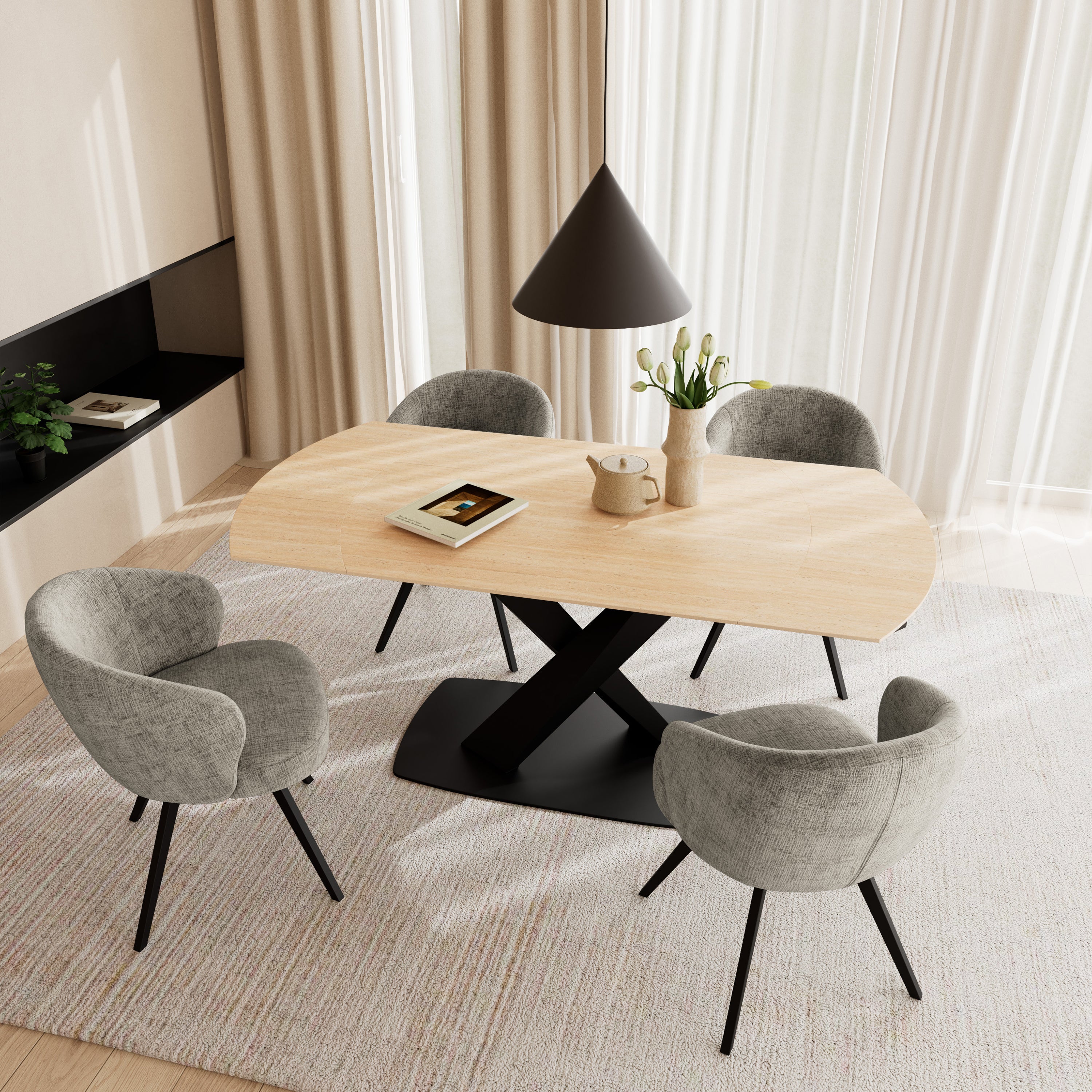 Morella Oval Extending Dining Table in Sand Ceramic 120–180cm