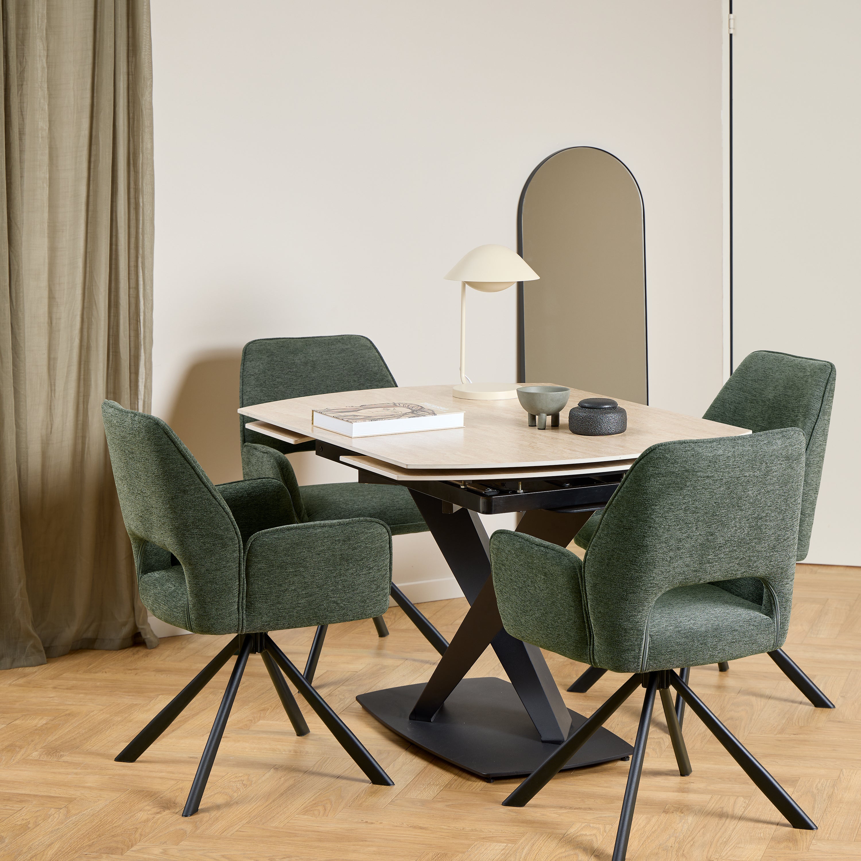 Morella Oval Extending Dining Table in Sand Ceramic 120–180cm