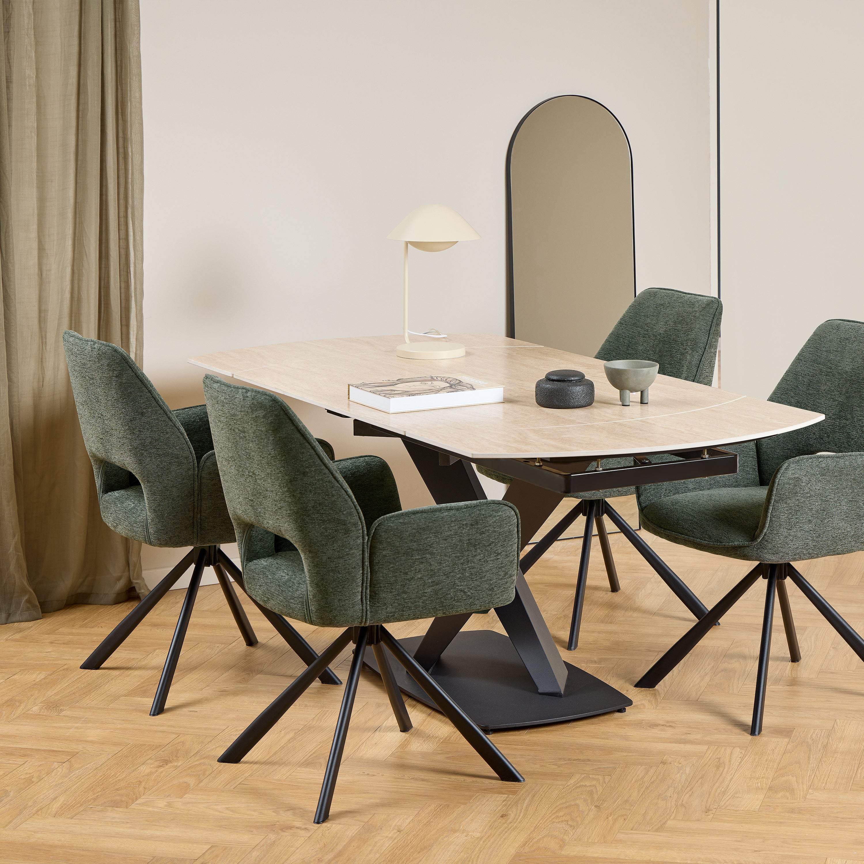 Morella Oval Extending Dining Table in Sand Ceramic 120–180cm