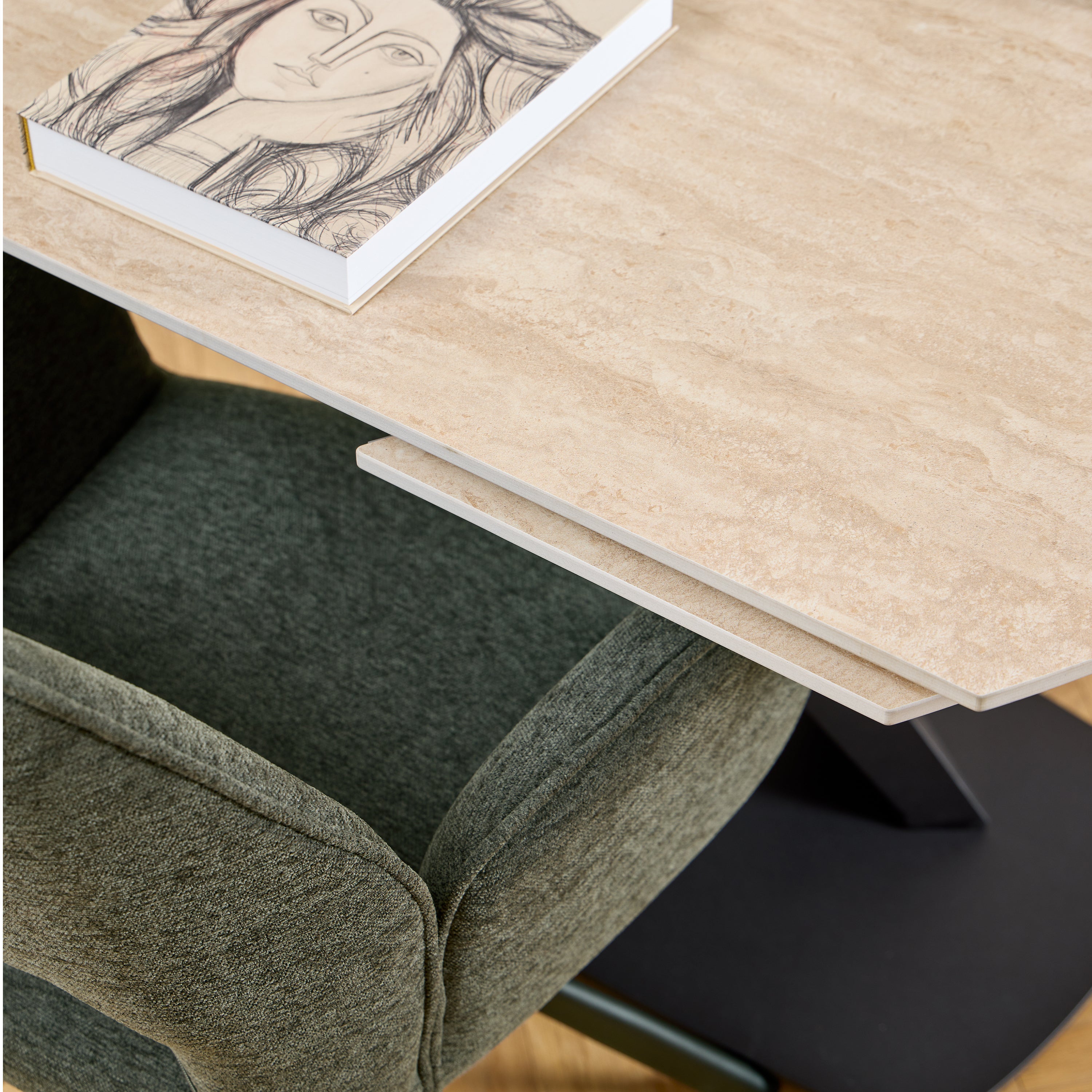 Morella Oval Extending Dining Table in Sand Ceramic 120–180cm