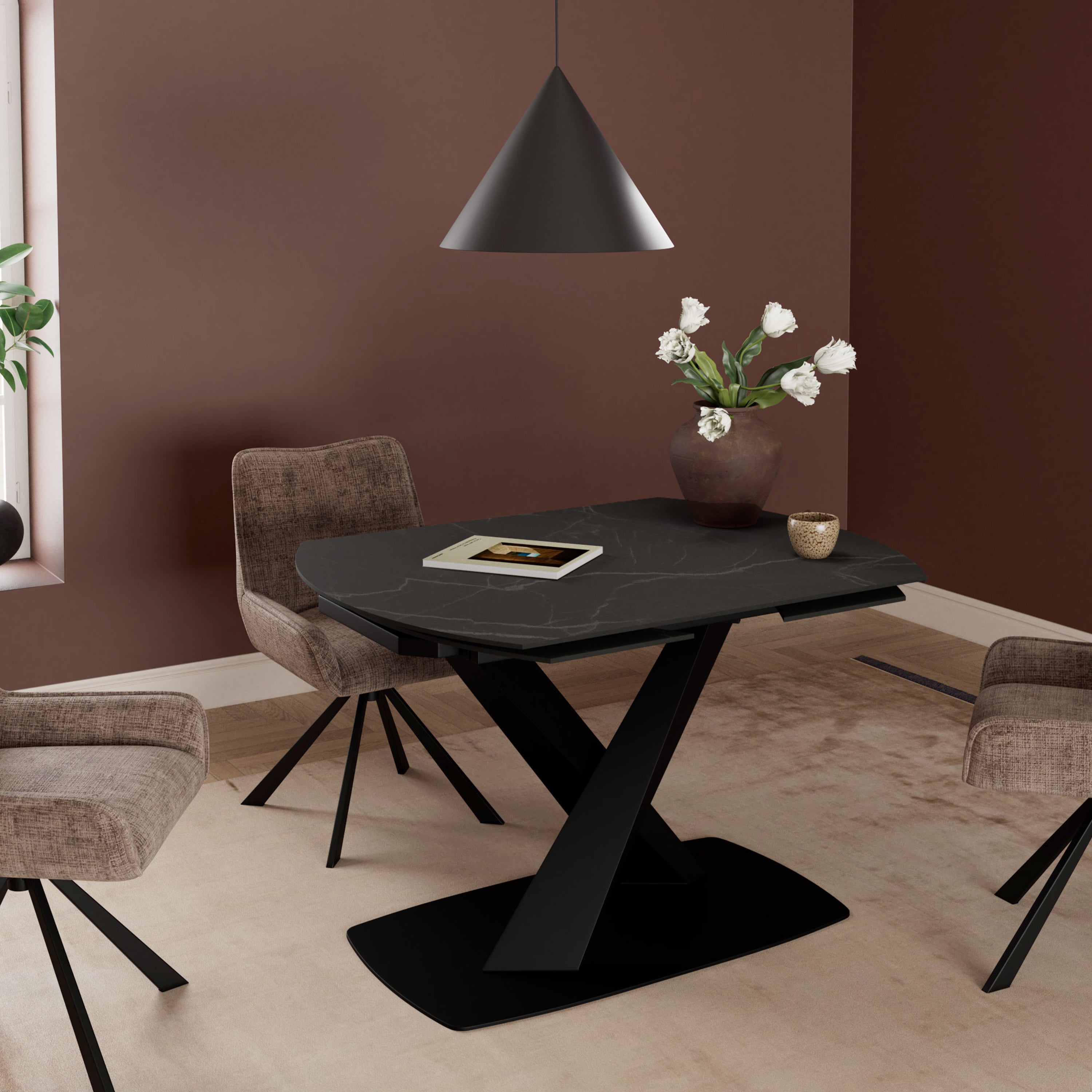 Morella Oval Extending Dining Table in Black Ceramic 120–180cm