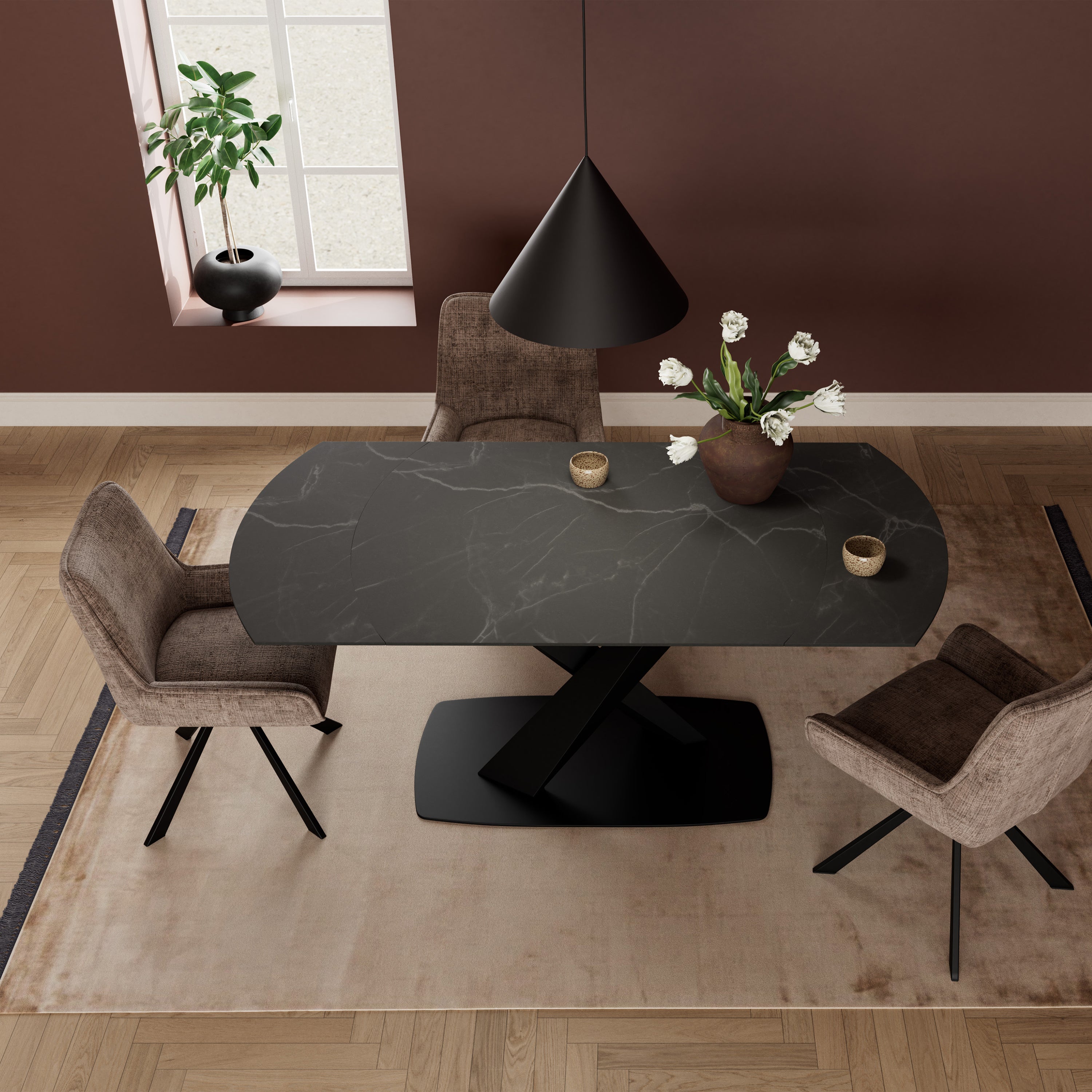 Morella Oval Extending Dining Table in Black Ceramic 120–180cm