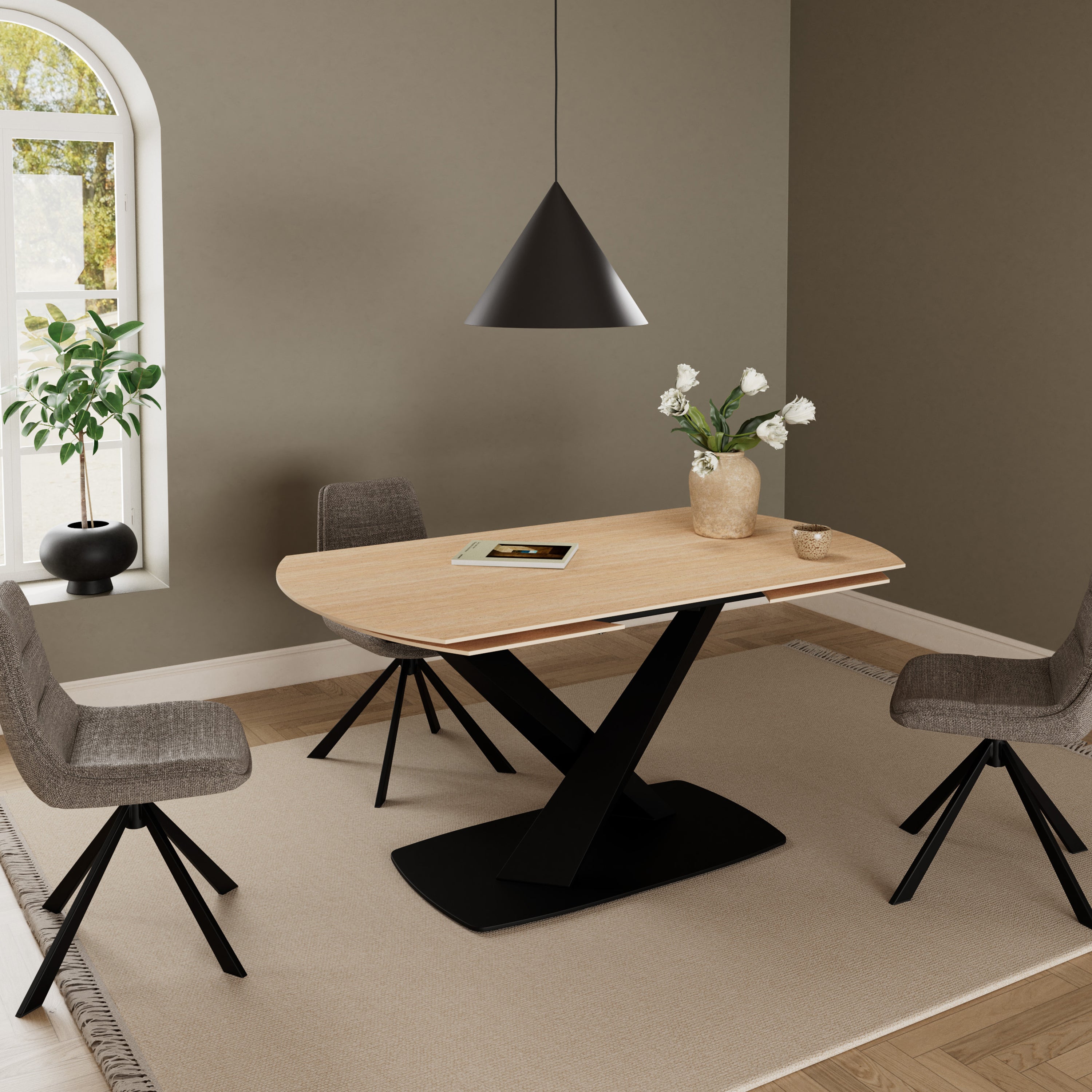 Morella Oval Extending Dining Table in Sand Ceramic 160–240cm