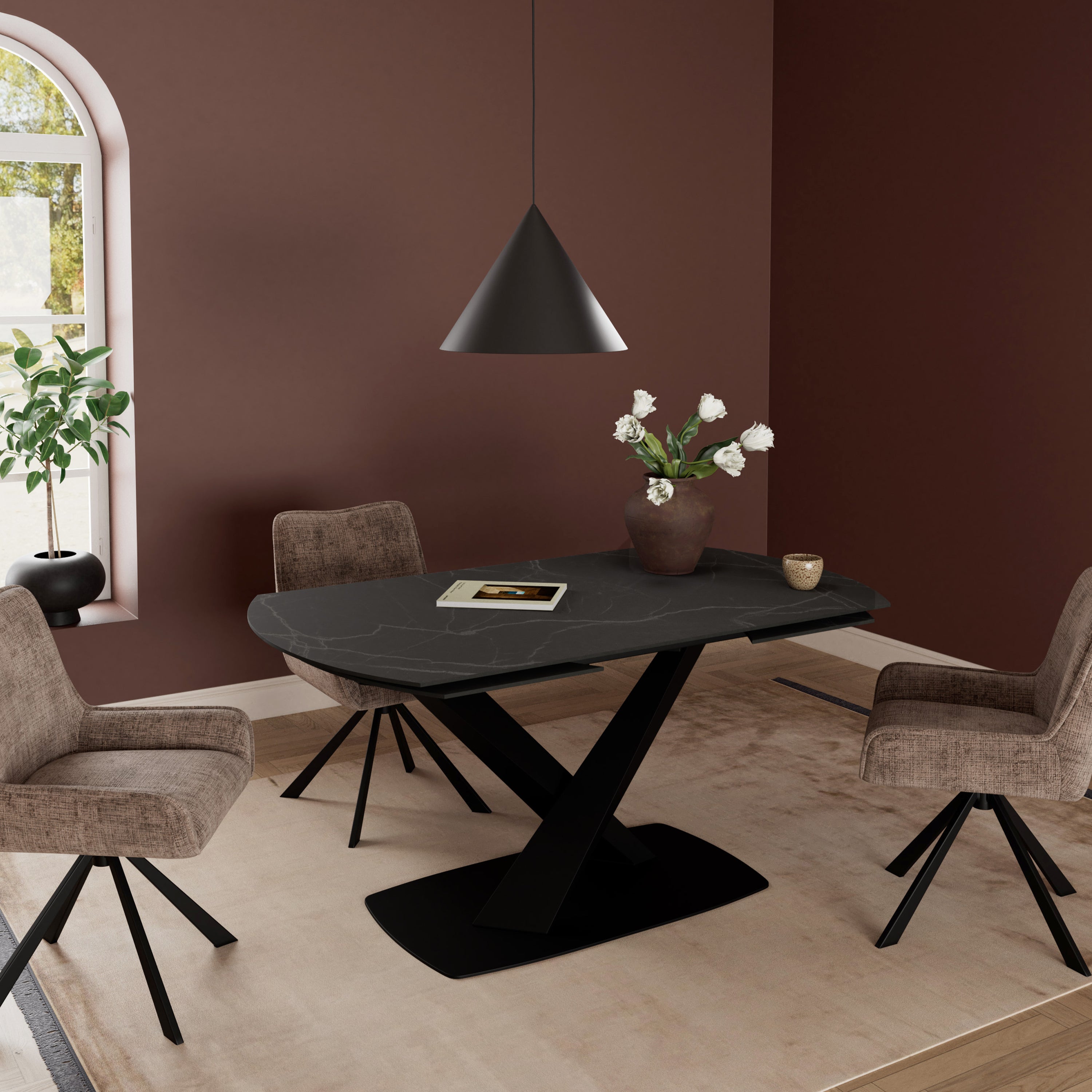 Morella Oval Extending Dining Table in Black Ceramic 160–240cm