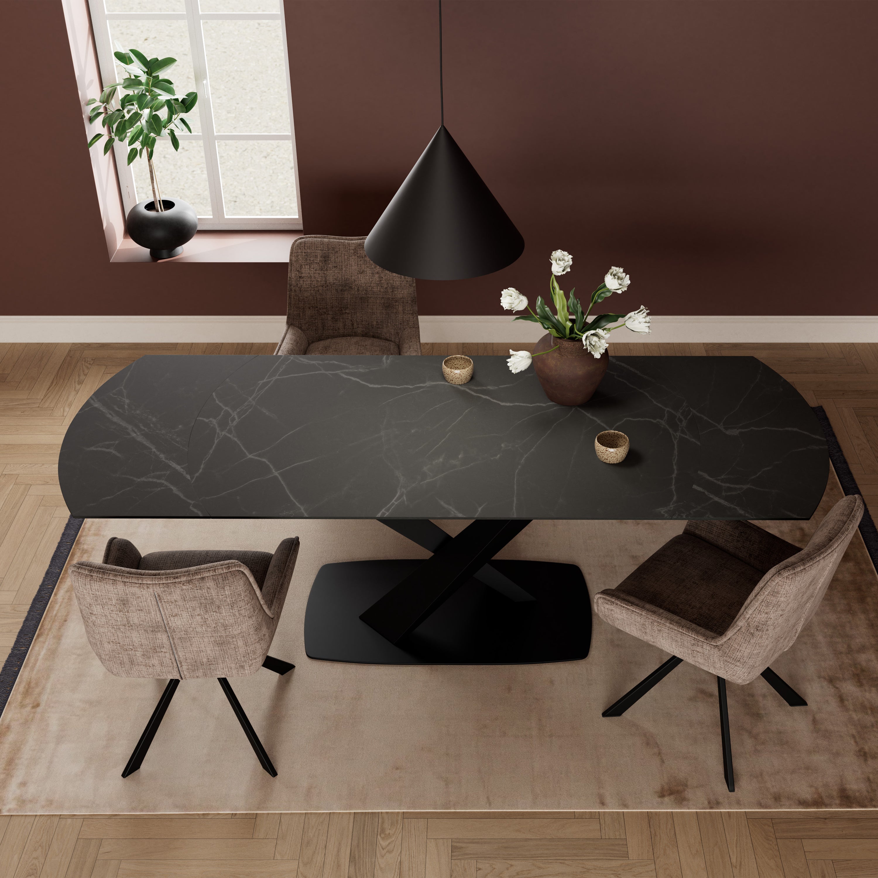 Morella Oval Extending Dining Table in Black Ceramic 160–240cm