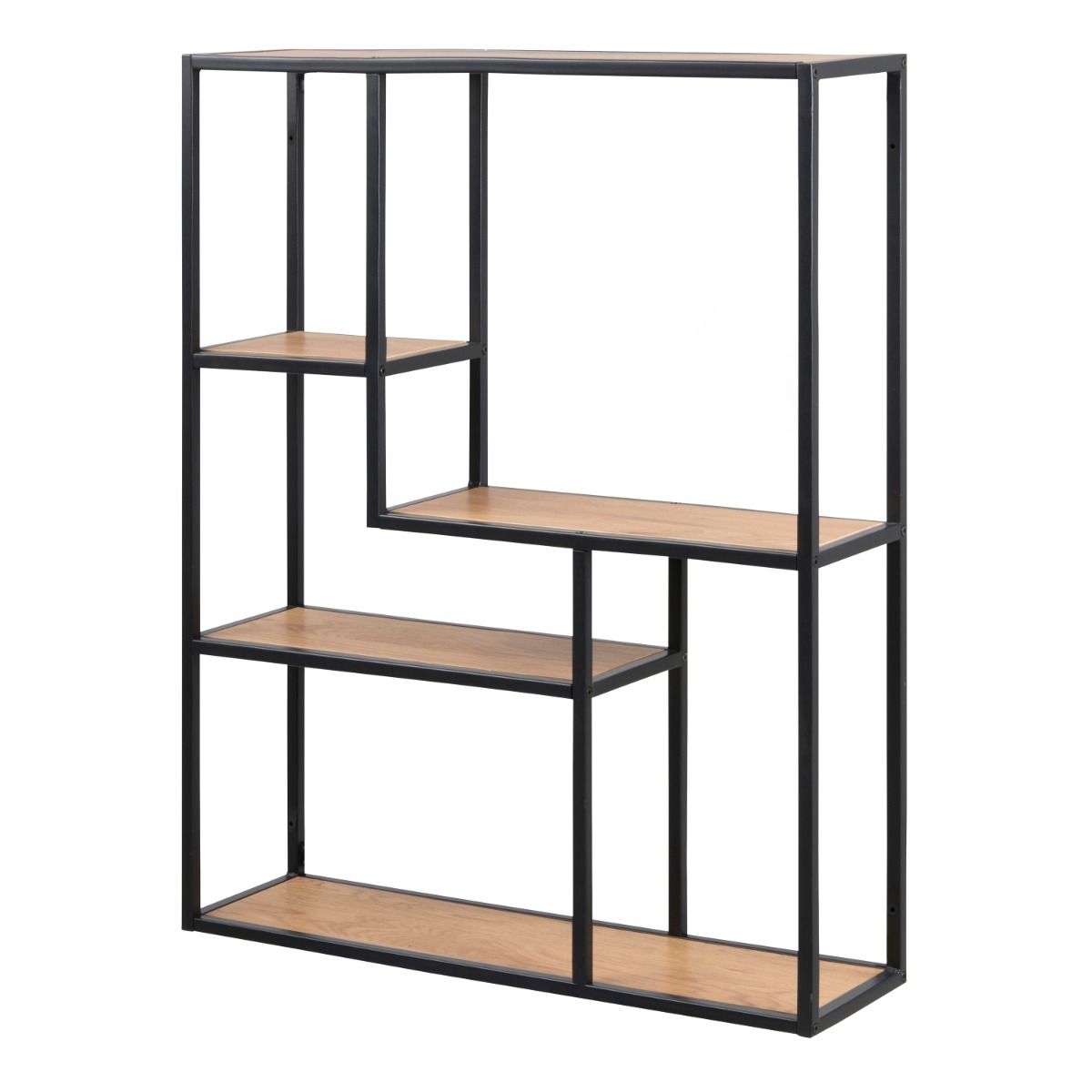 Seaford Black Metal Wide Wall Shelf with 3 Additional Oak Shelves – FTG