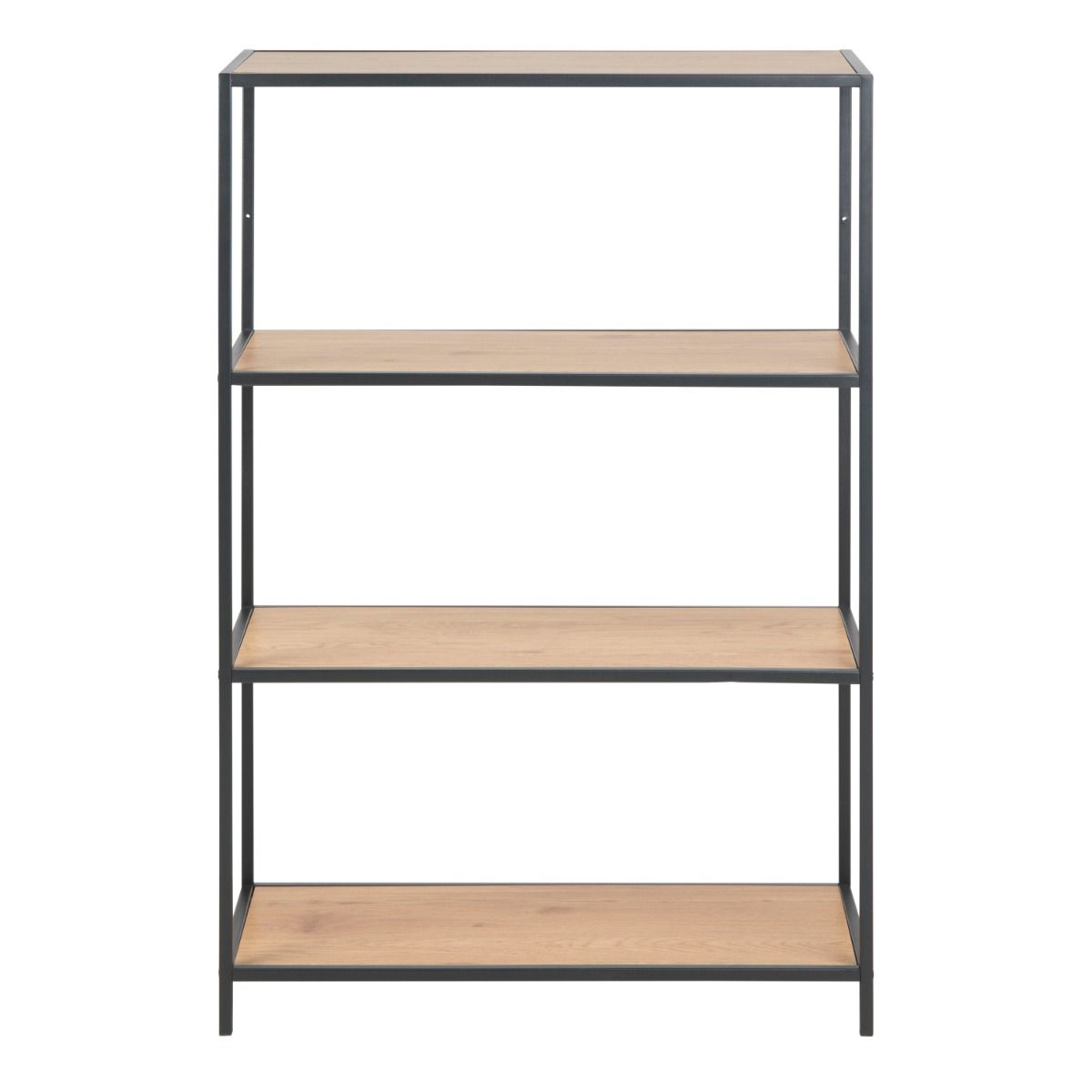 Seaford Black Metal Low Bookcase with 3 Oak Shelves – FTG, view 3