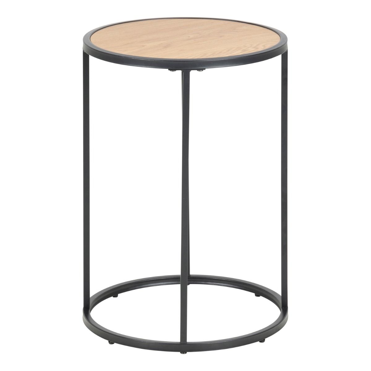 Seaford Black Metal Small Round Side Table with Oak Top – FTG