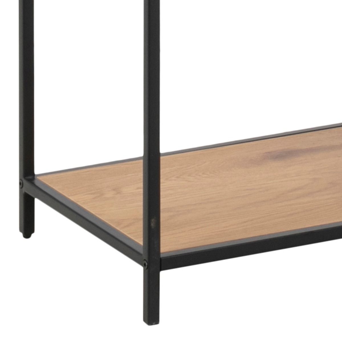 Seaford Black Metal Large Asymmetrical Bookcase with 5 Oak Shelves – FTG, view 7