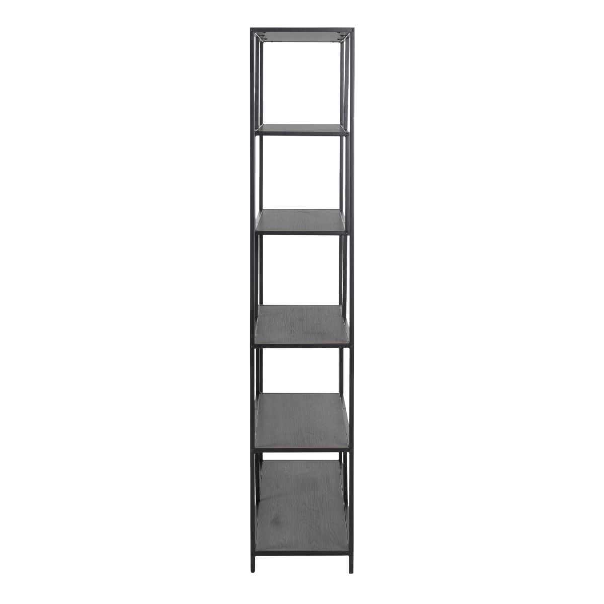Seaford Black Metal Large Asymmetrical Bookcase with 5 Black Shelves – FTG, view 3