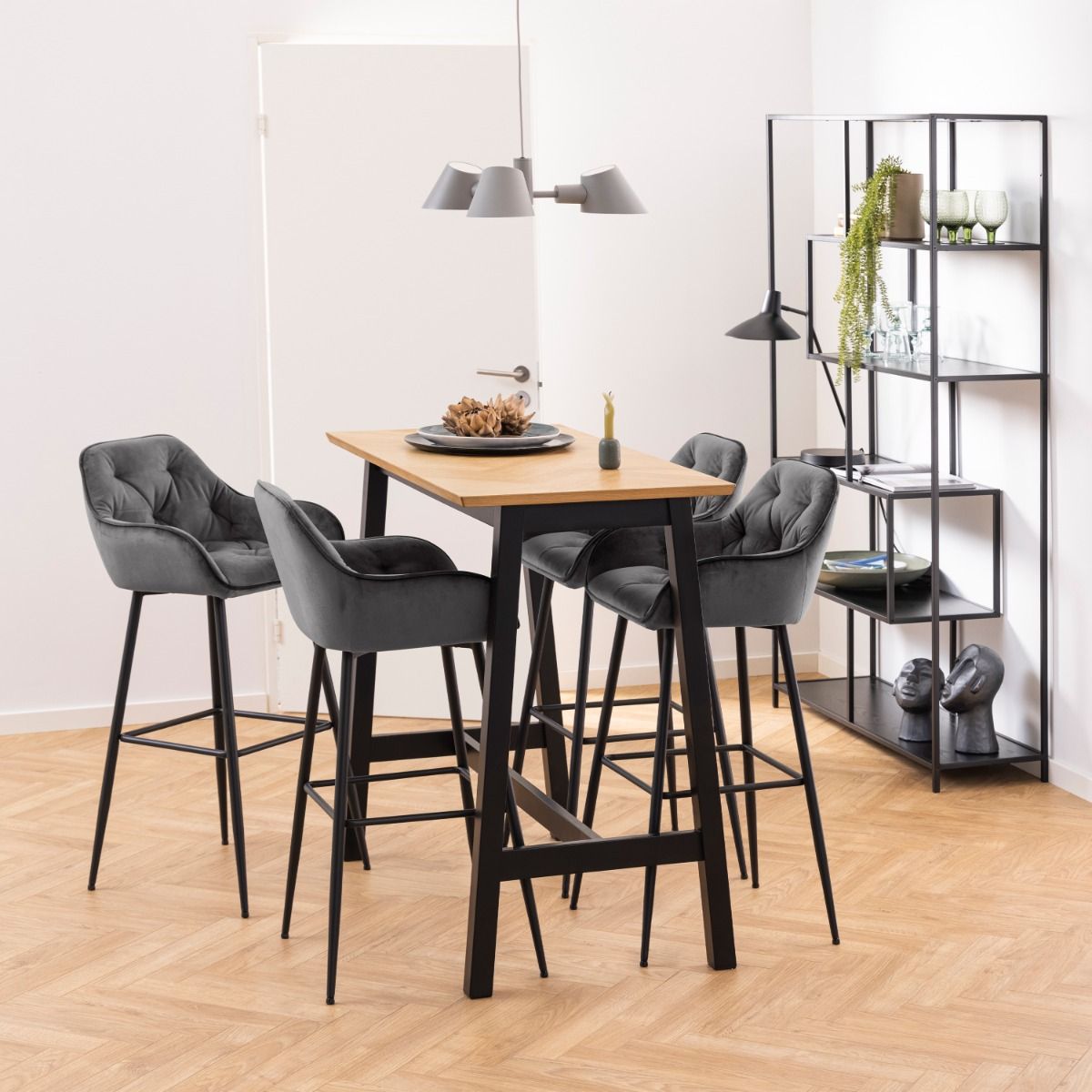 Seaford Black Metal Large Asymmetrical Bookcase with 5 Black Shelves – FTG, view 8