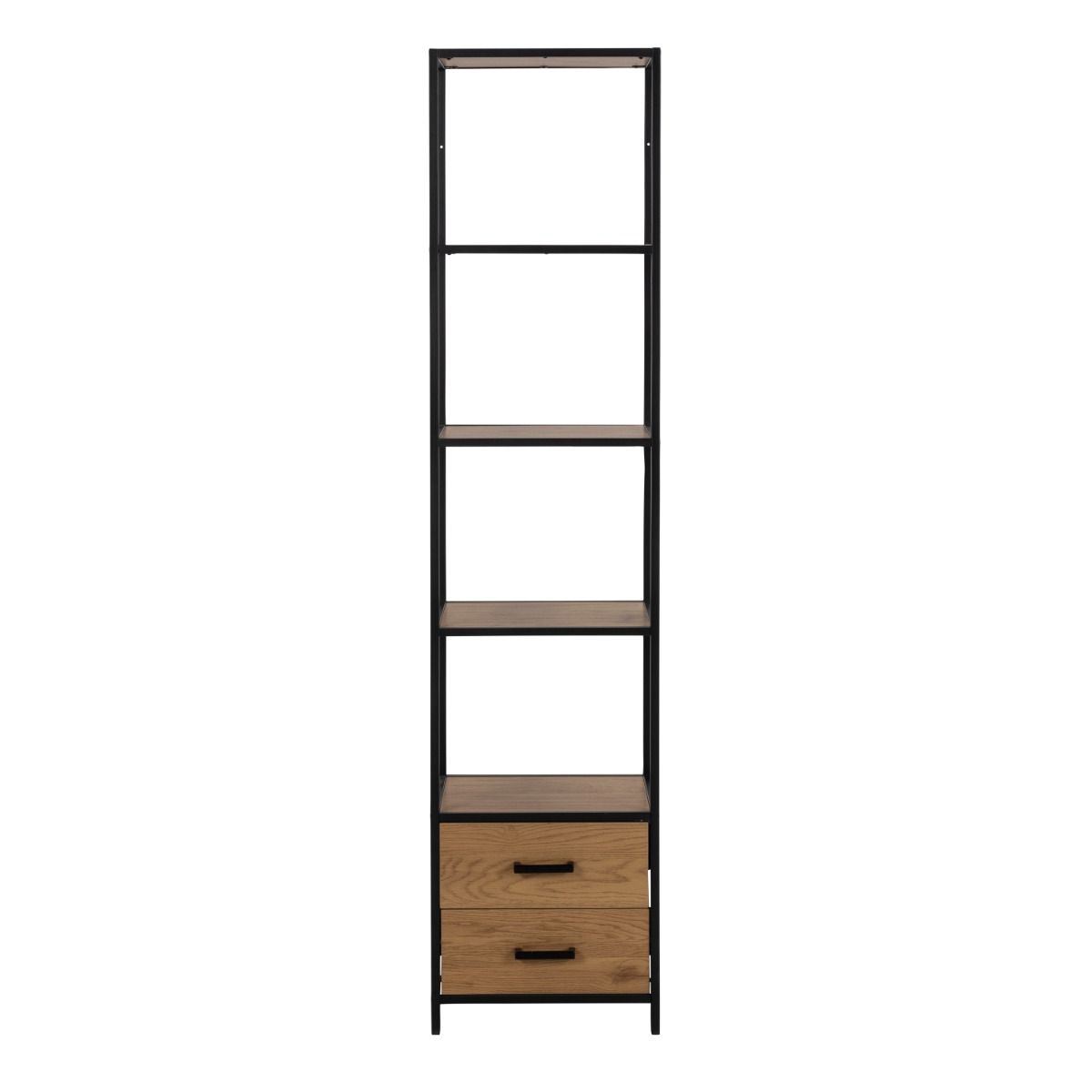 Seaford Bookcase with 2 Drawers and 3 Shelves in Black & Oak – FTG, view 3