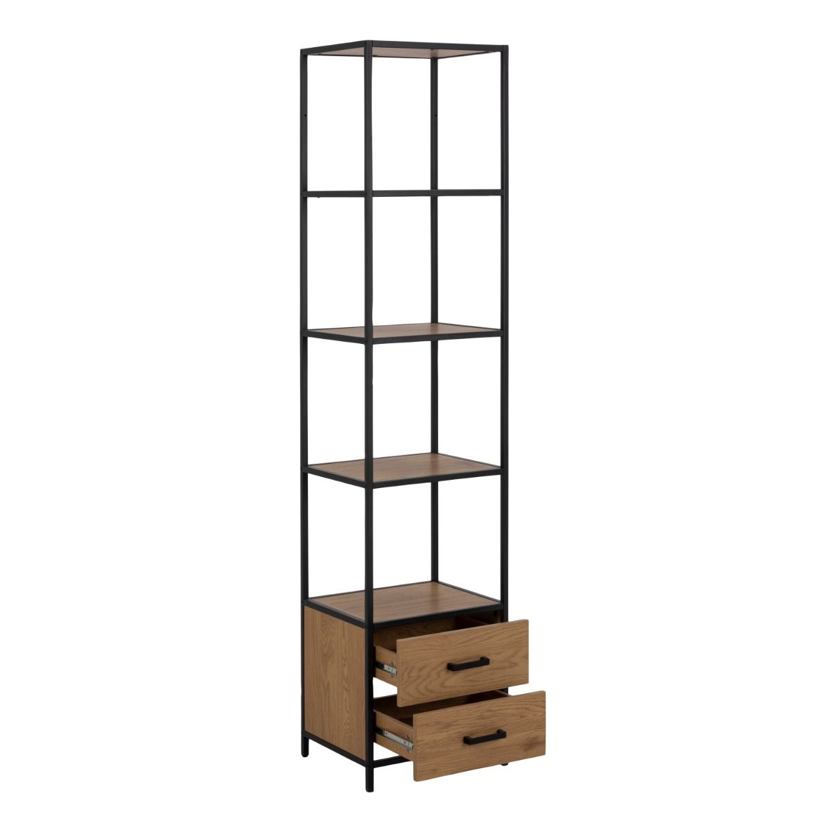 Seaford Bookcase with 2 Drawers and 3 Shelves in Black & Oak – FTG, view 2