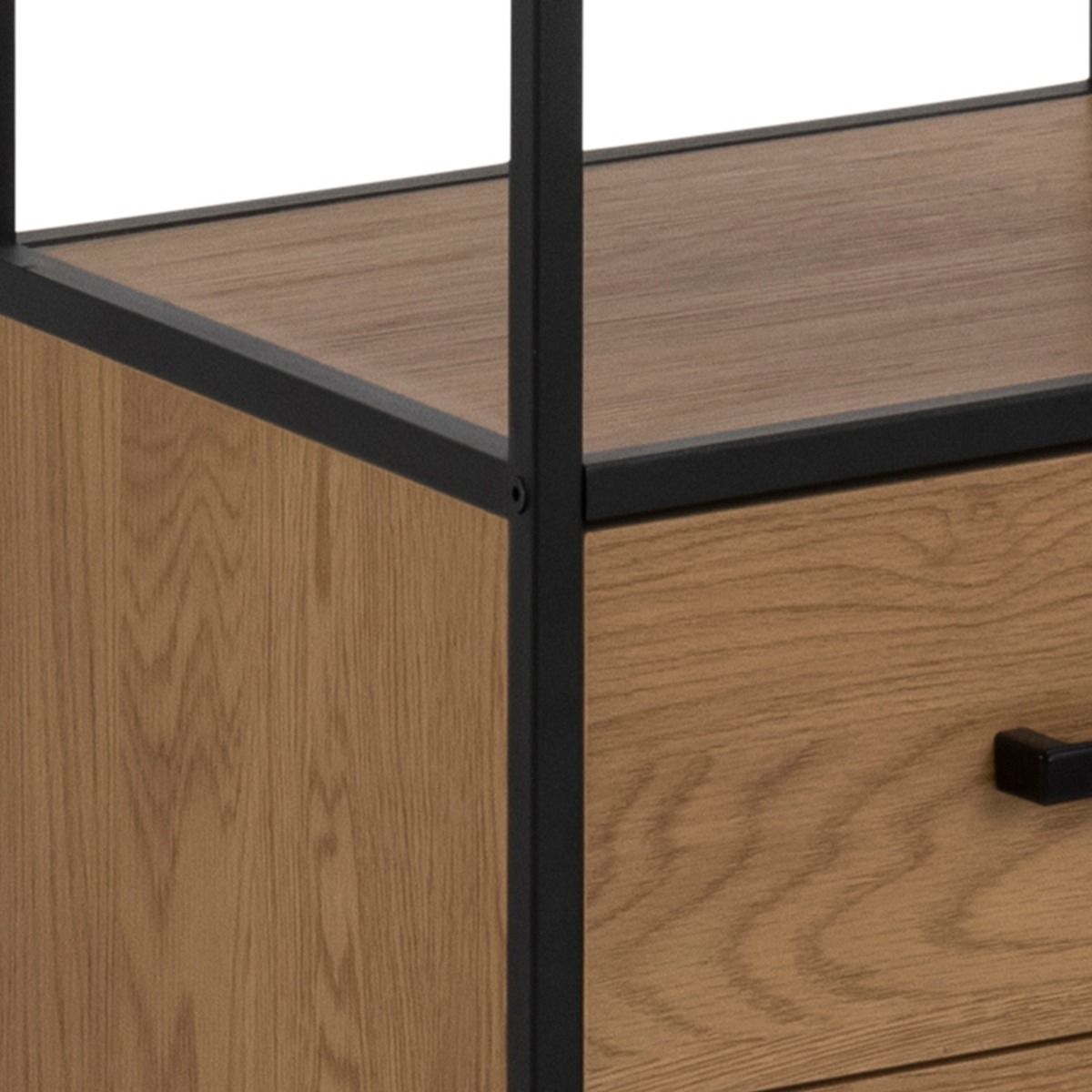Seaford Bookcase with 2 Drawers and 3 Shelves in Black & Oak – FTG, view 7