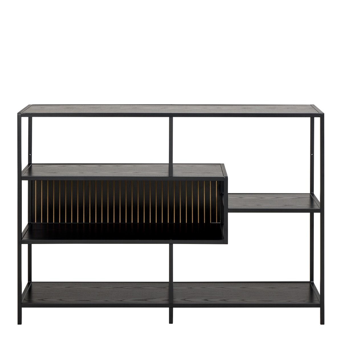 Seaford Wide Ash Black Metal Bookcase With 4 Black Ash Shelves – FTG, view 2