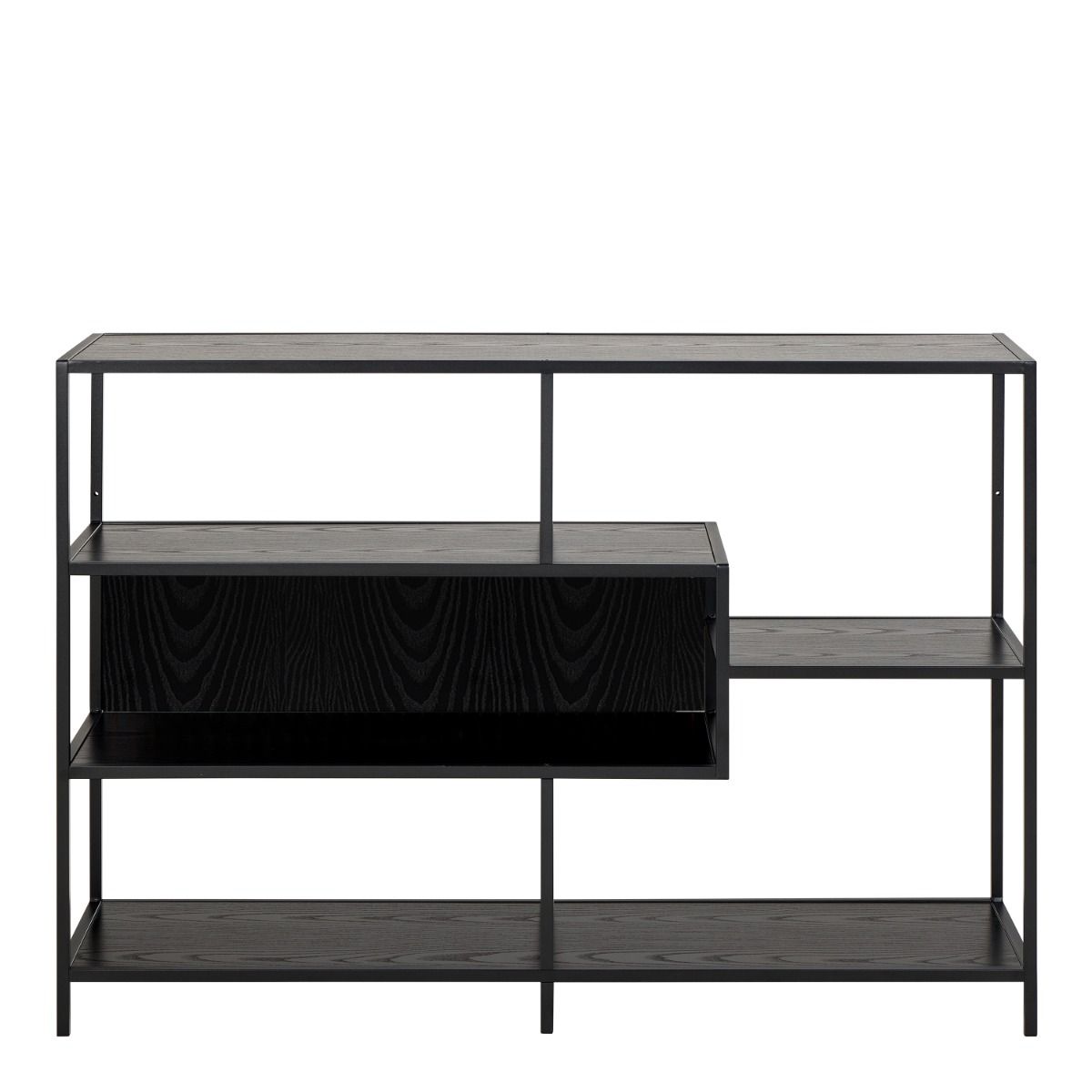 Seaford Wide Ash Black Metal Bookcase With 4 Black Ash Shelves – FTG, view 4