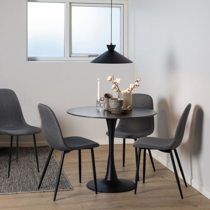 Malta Ceramic Round Dining Table in Black 90x75cm Included 4 Celia Dining Chair in Light Grey – FTG
