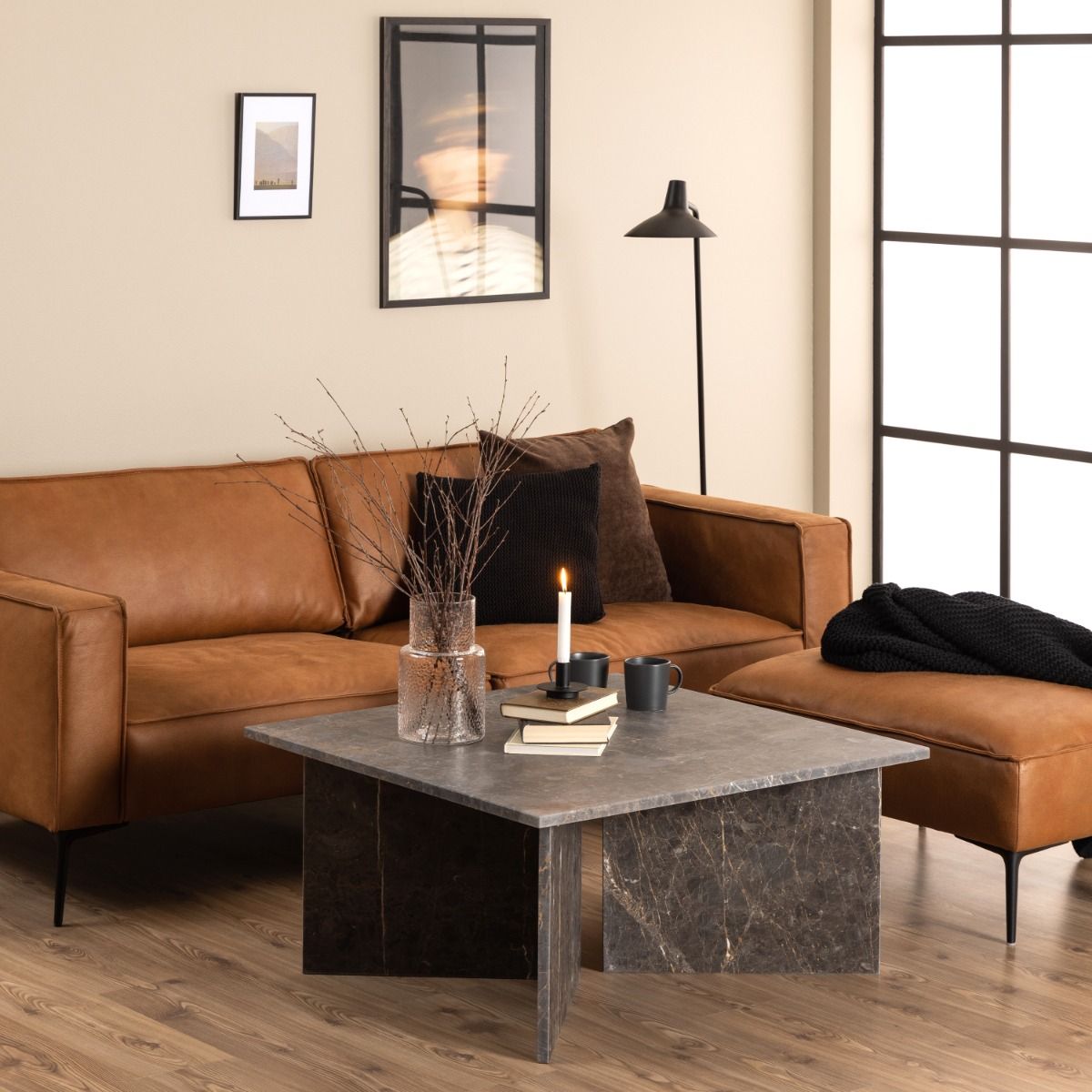 Vega Square Coffee Table with Marron Marble Top 90cm – FTG, view 7