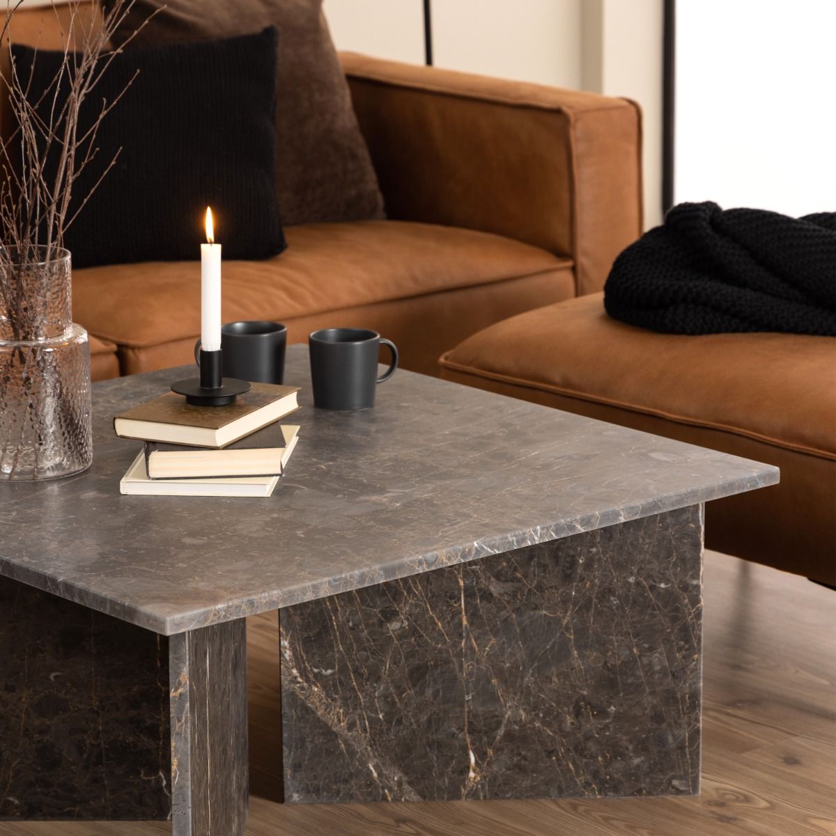 Vega Square Coffee Table with Marron Marble Top 90cm – FTG, view 6