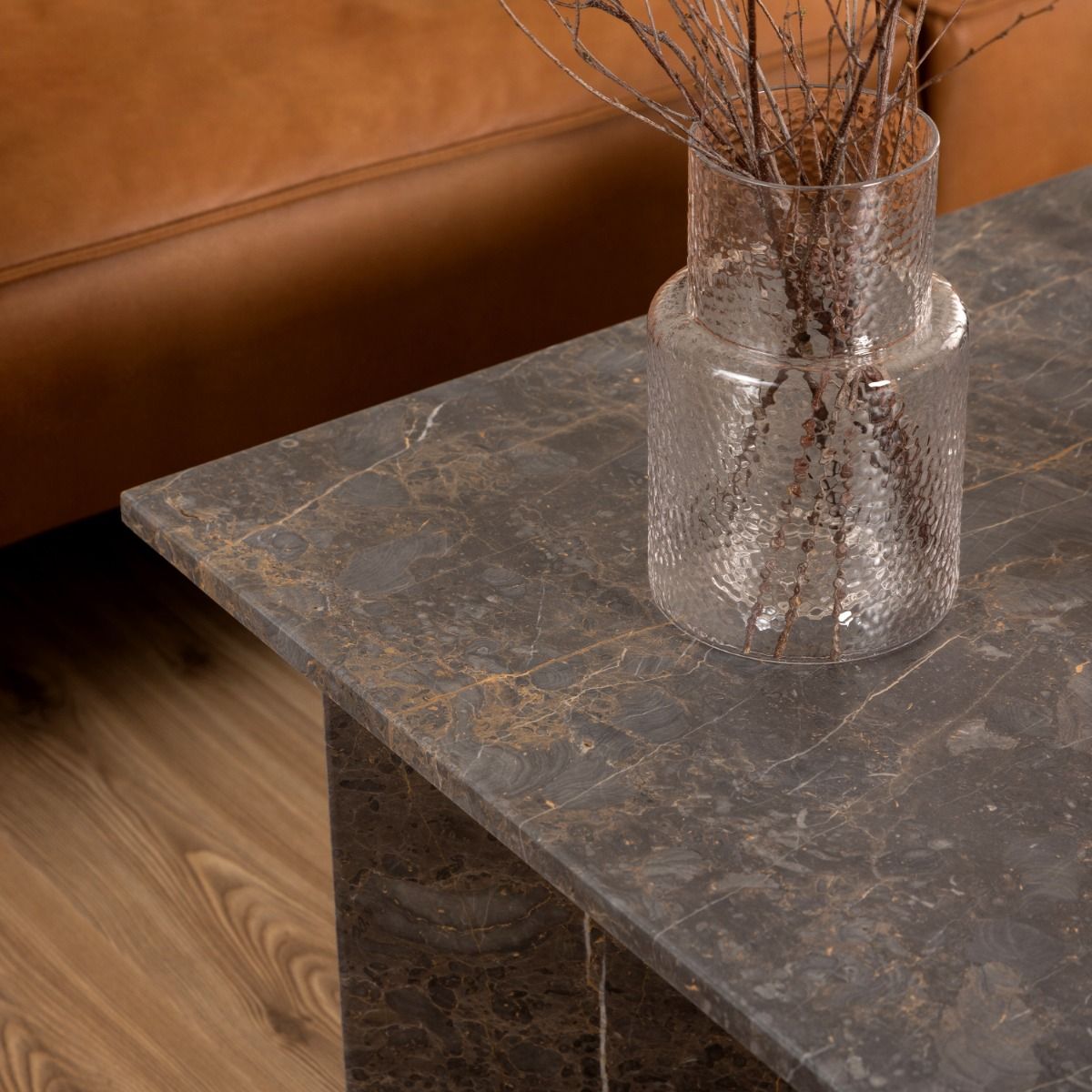 Vega Square Coffee Table with Marron Marble Top 90cm – FTG, view 5