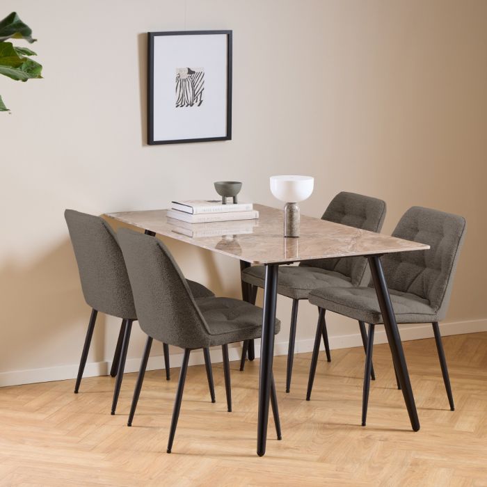 Wicklow Ceramic Dining Table Brown/Black 140x75cm Included 4 Brooke Dining Chairs in Taupe – FTG