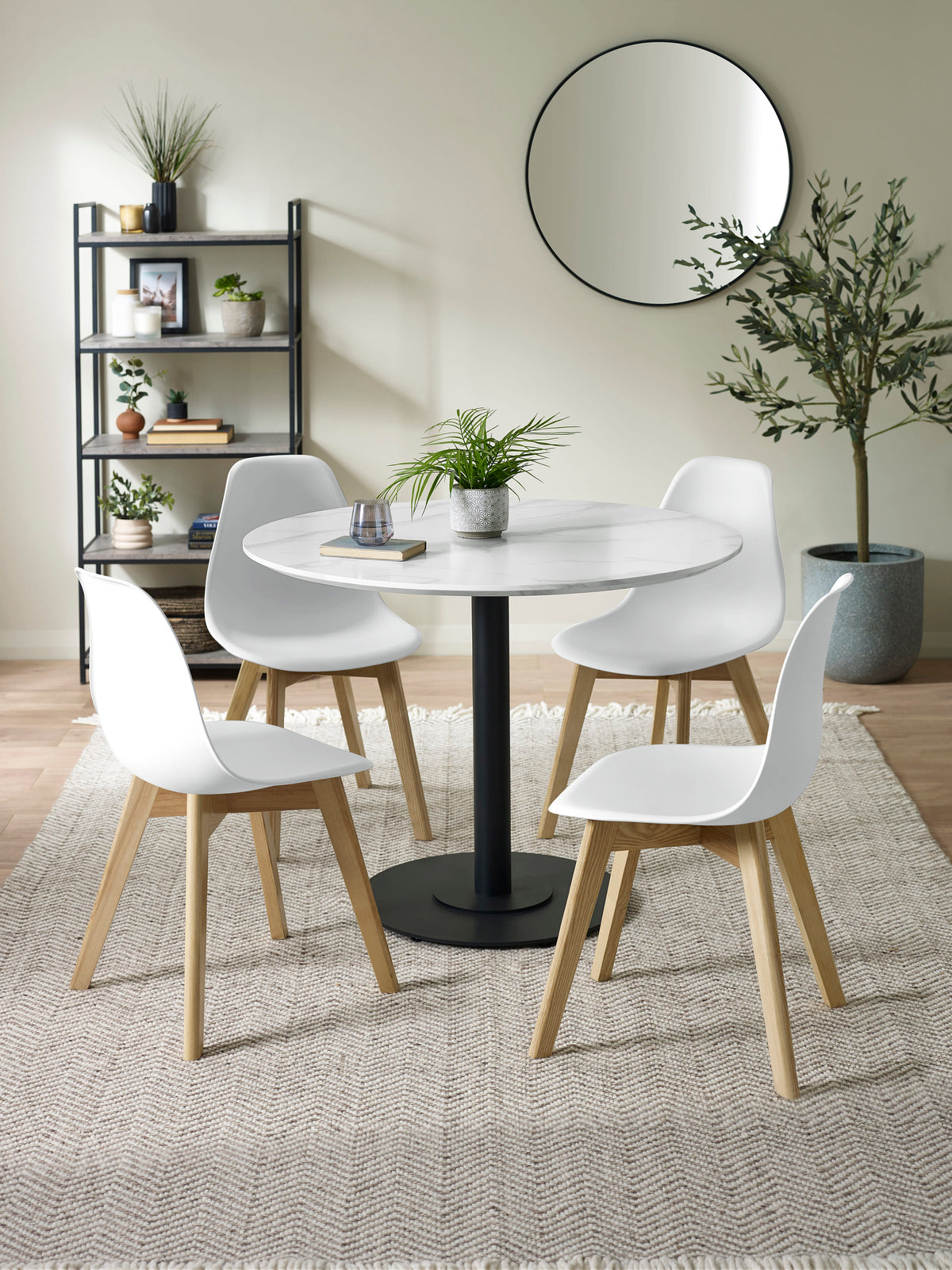 Set of 2 Agatha White Plastic Dining Chairs with Wooden Legs