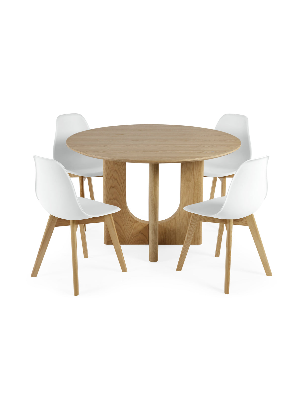 Set of 2 Agatha White Plastic Dining Chairs with Wooden Legs